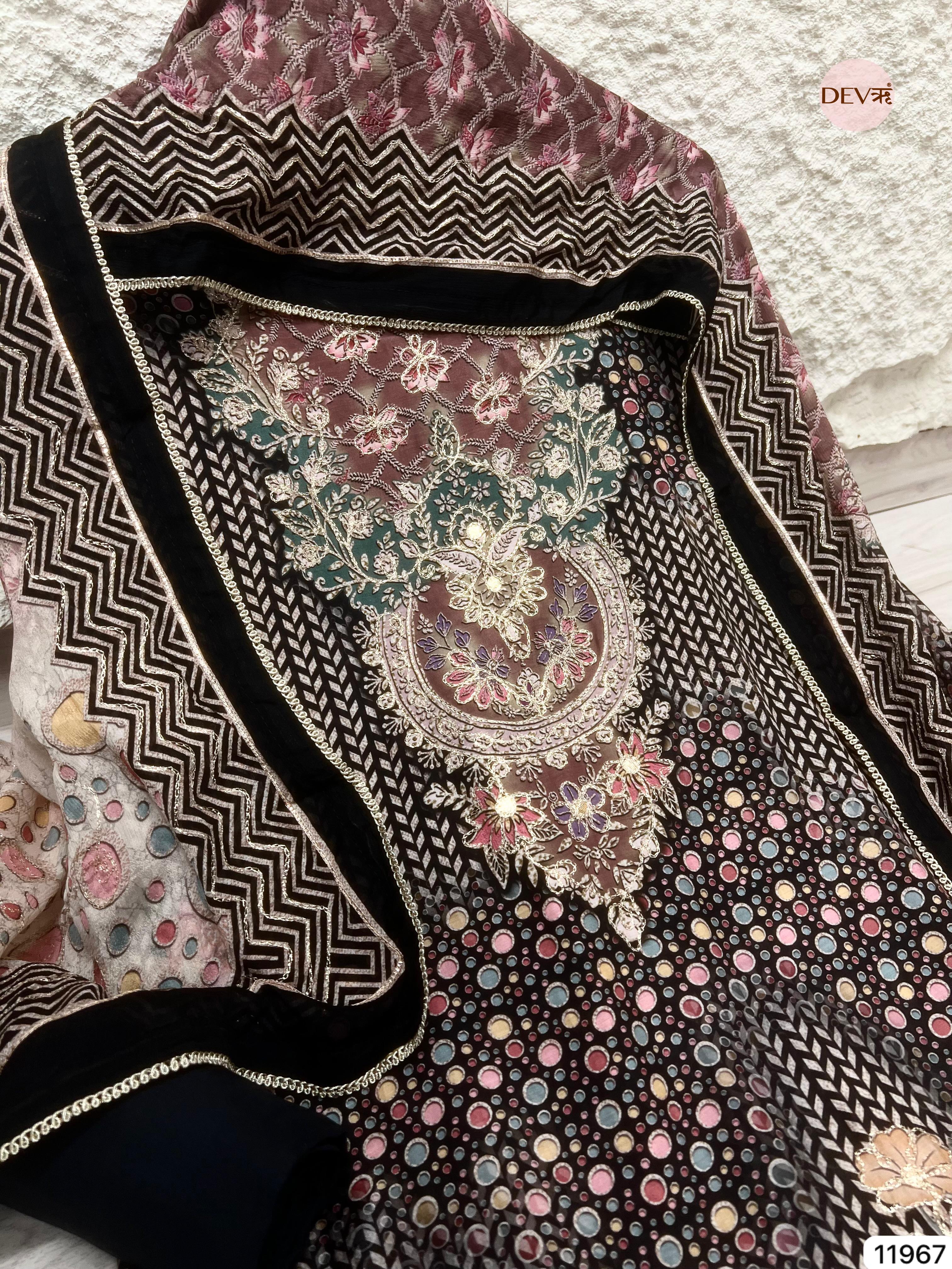 {11967} Black Pure Muslin Unstitched Printed -Set Of 3