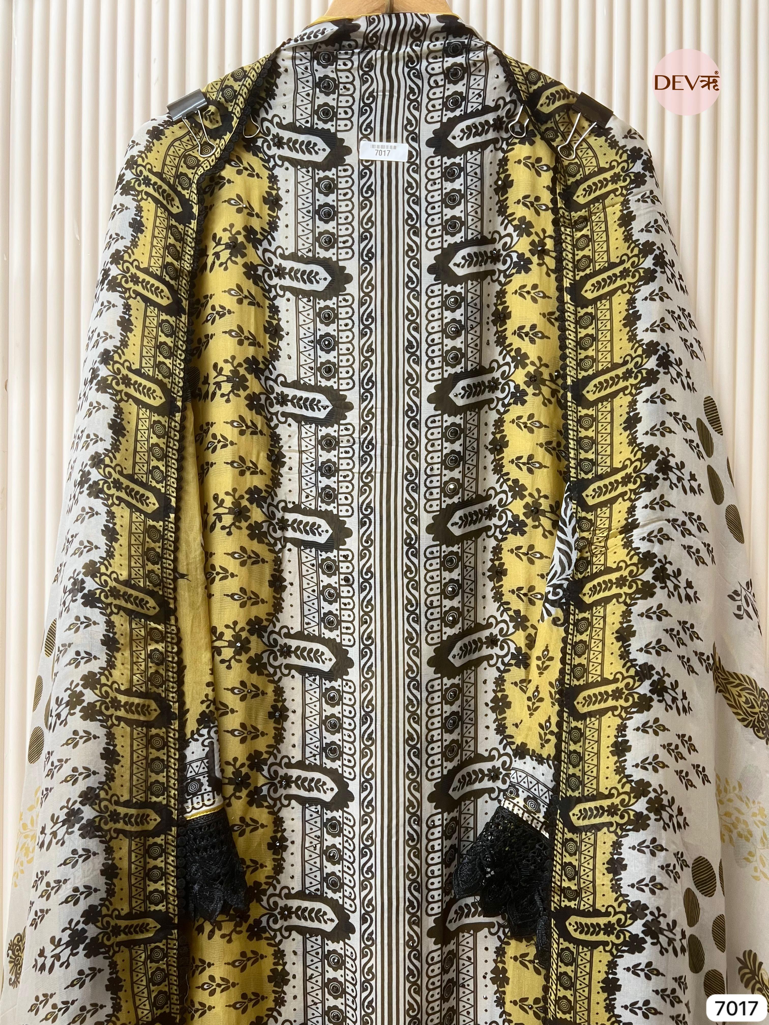 Yellow Organza Semi Stitched Pakistani Printed - Set Of 3 - {7017}