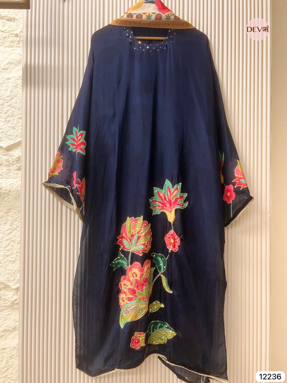 Navy Pure Glass Organza Printed Unstitched 3-Piece Suit (Devri – D.No 12236)