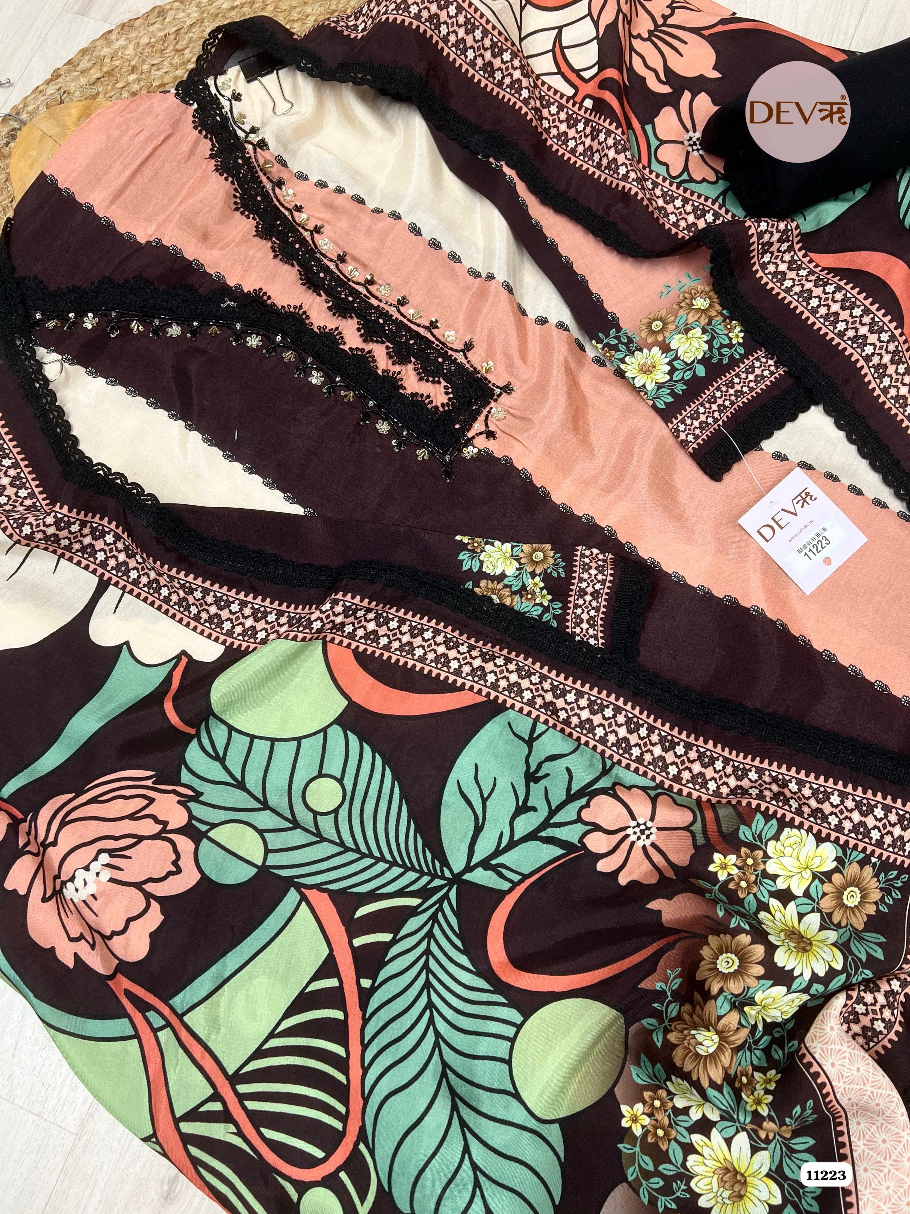 Brown Muslin Semi Stitched Printed -Set Of 3 {11223}