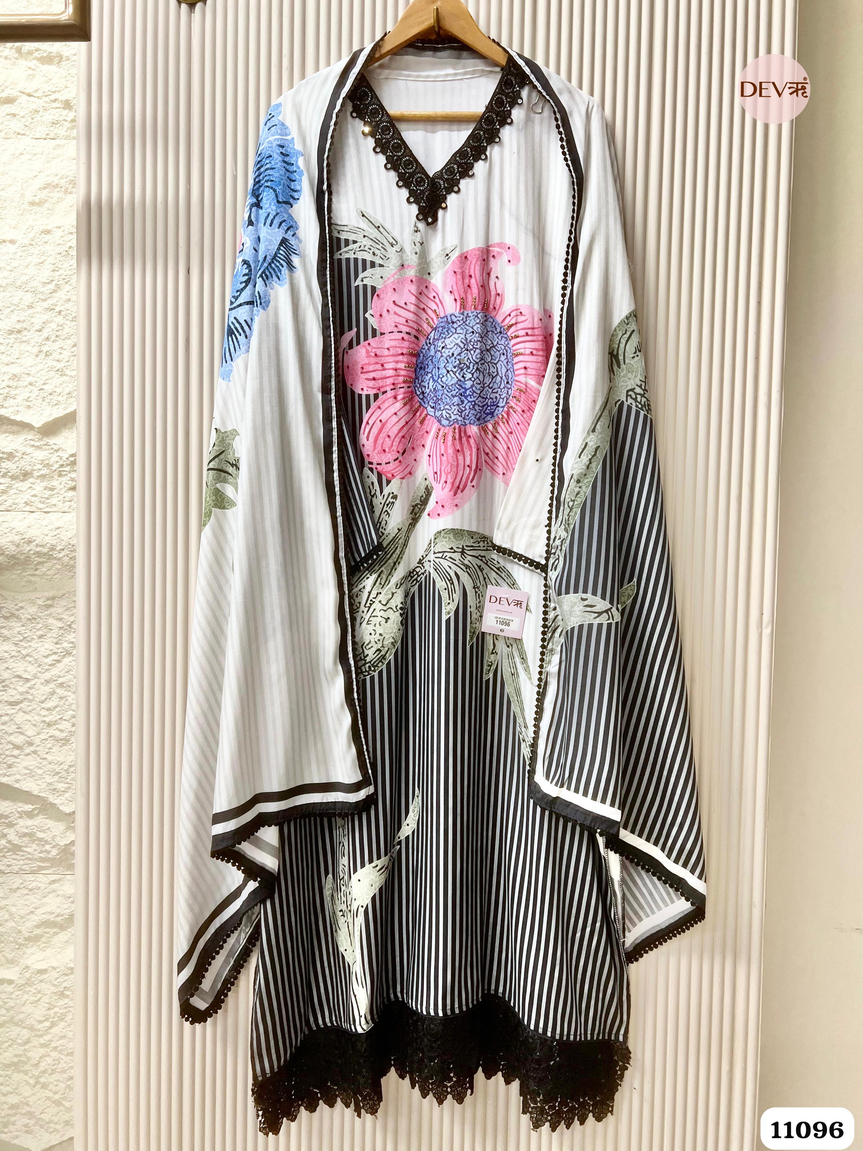 Black/White Muslin Printed Semi Stitched -Set Of 3 {11096}