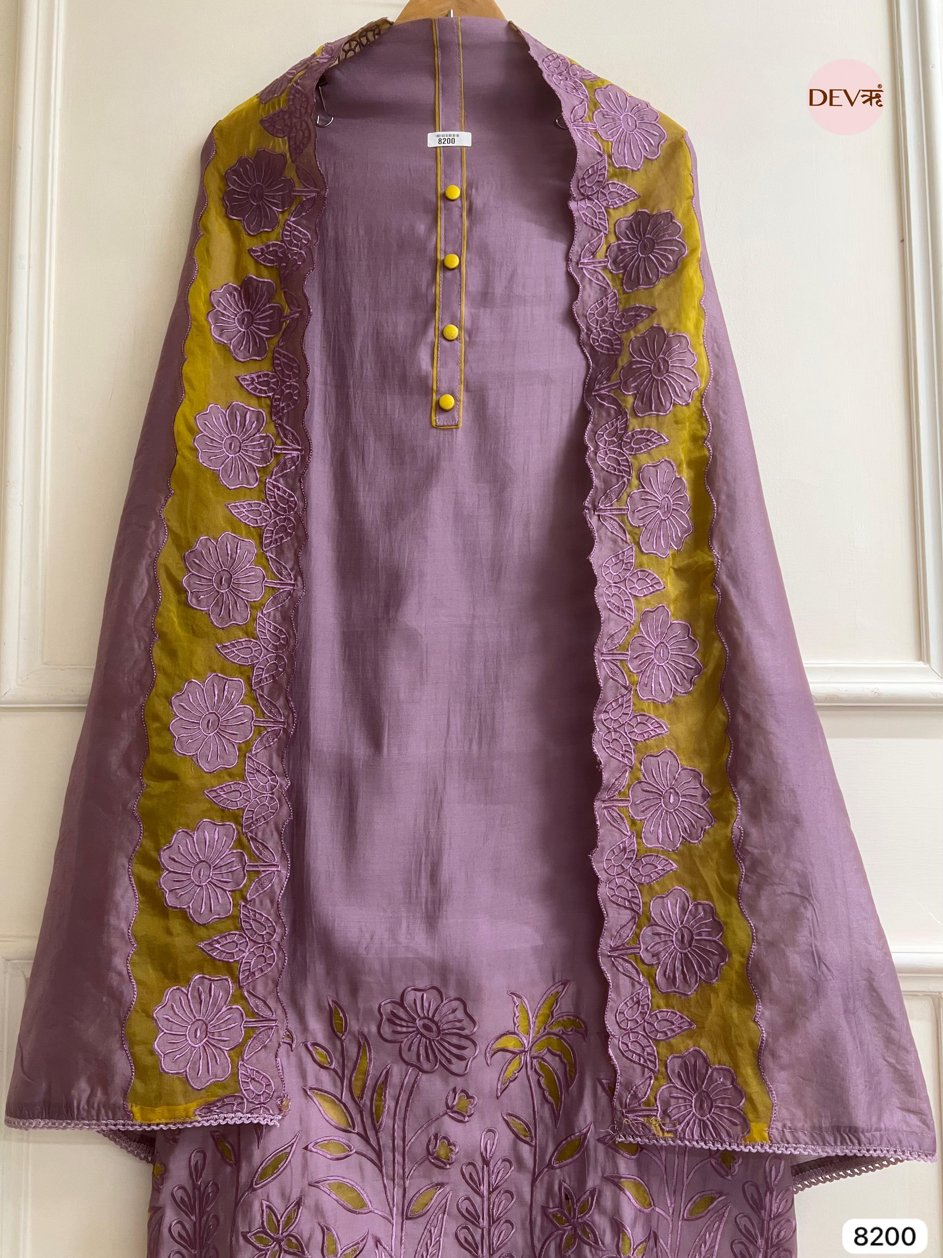 Purple Modal Silk Unstitched Cutwork Embroidered -Set Of 3 - {8200}