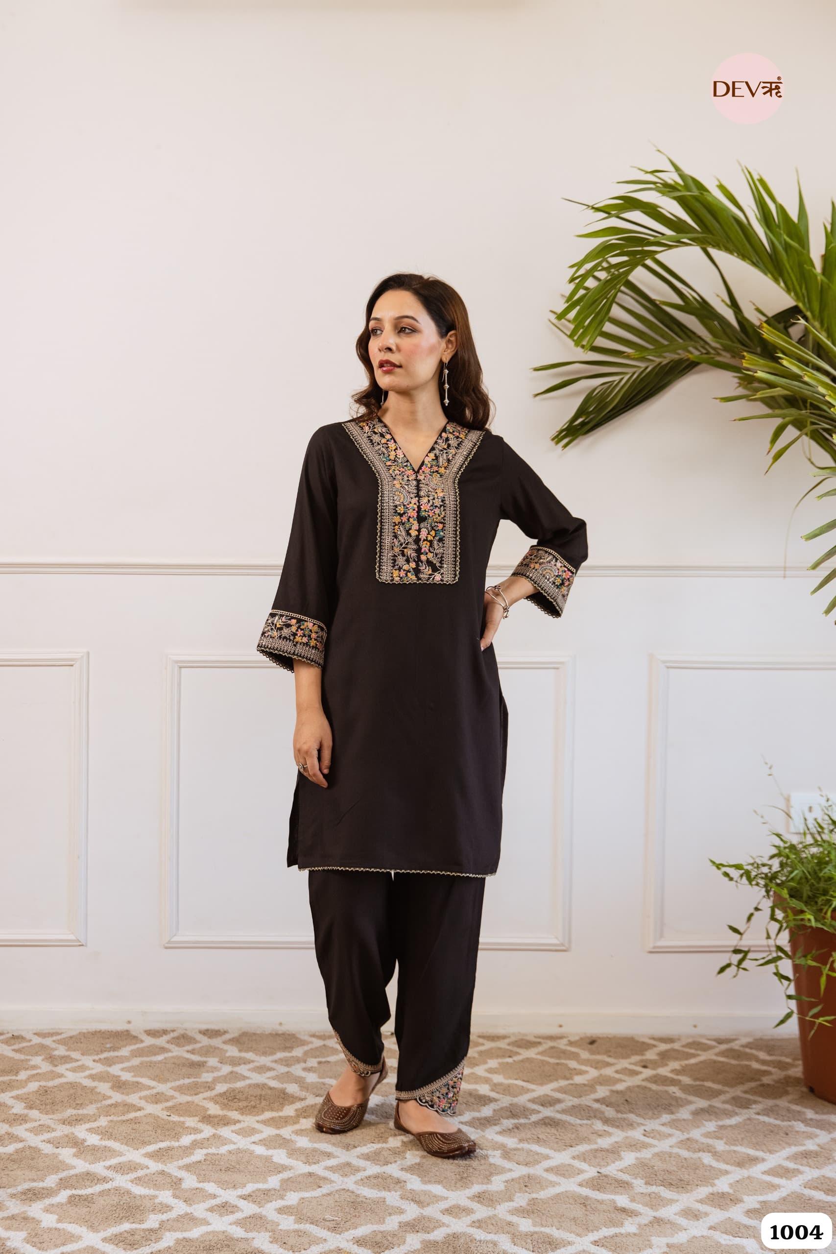Black Embroidered Kurta Set Crafted From Soft german Reyon Fabric {1004}