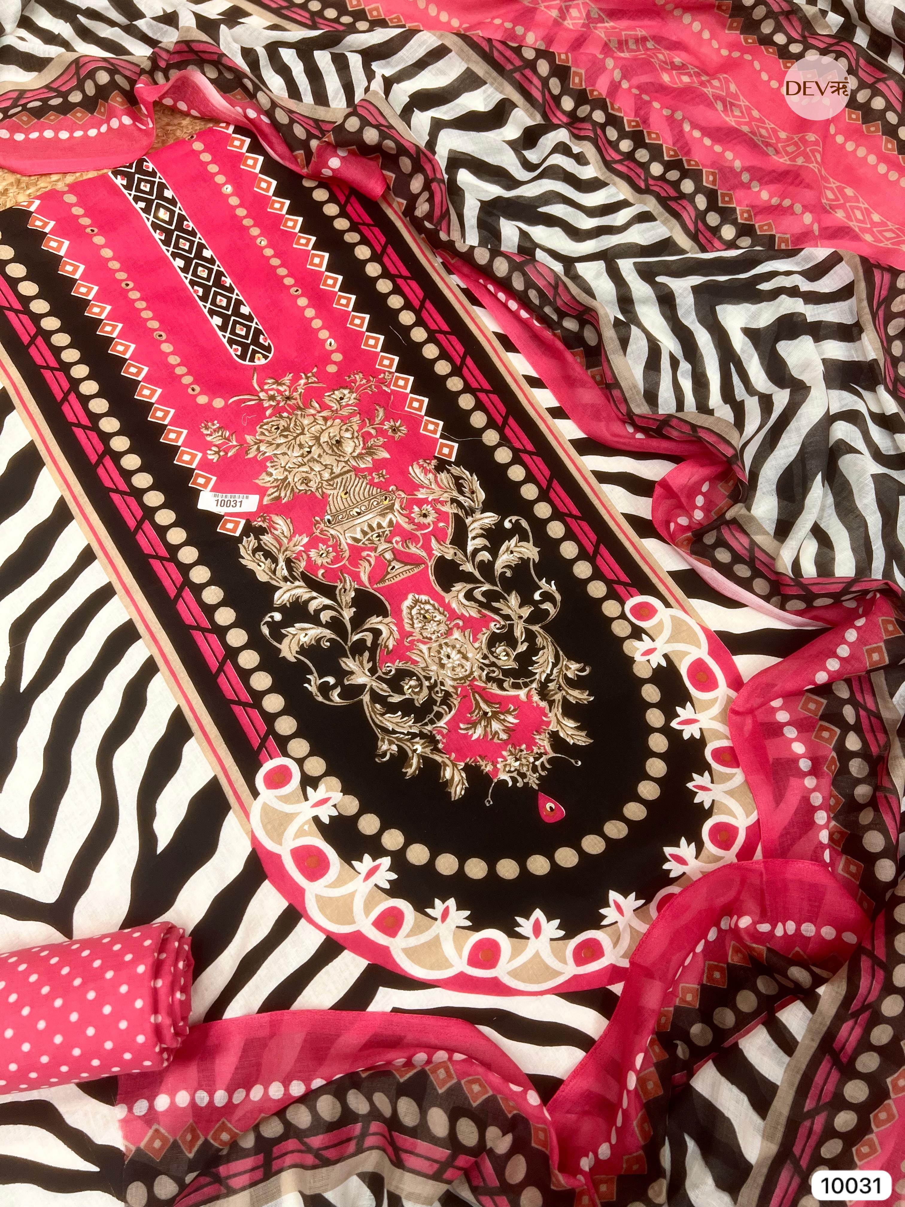 Pink Cotton Printed Unstitched -Set Of 3 - {10031}