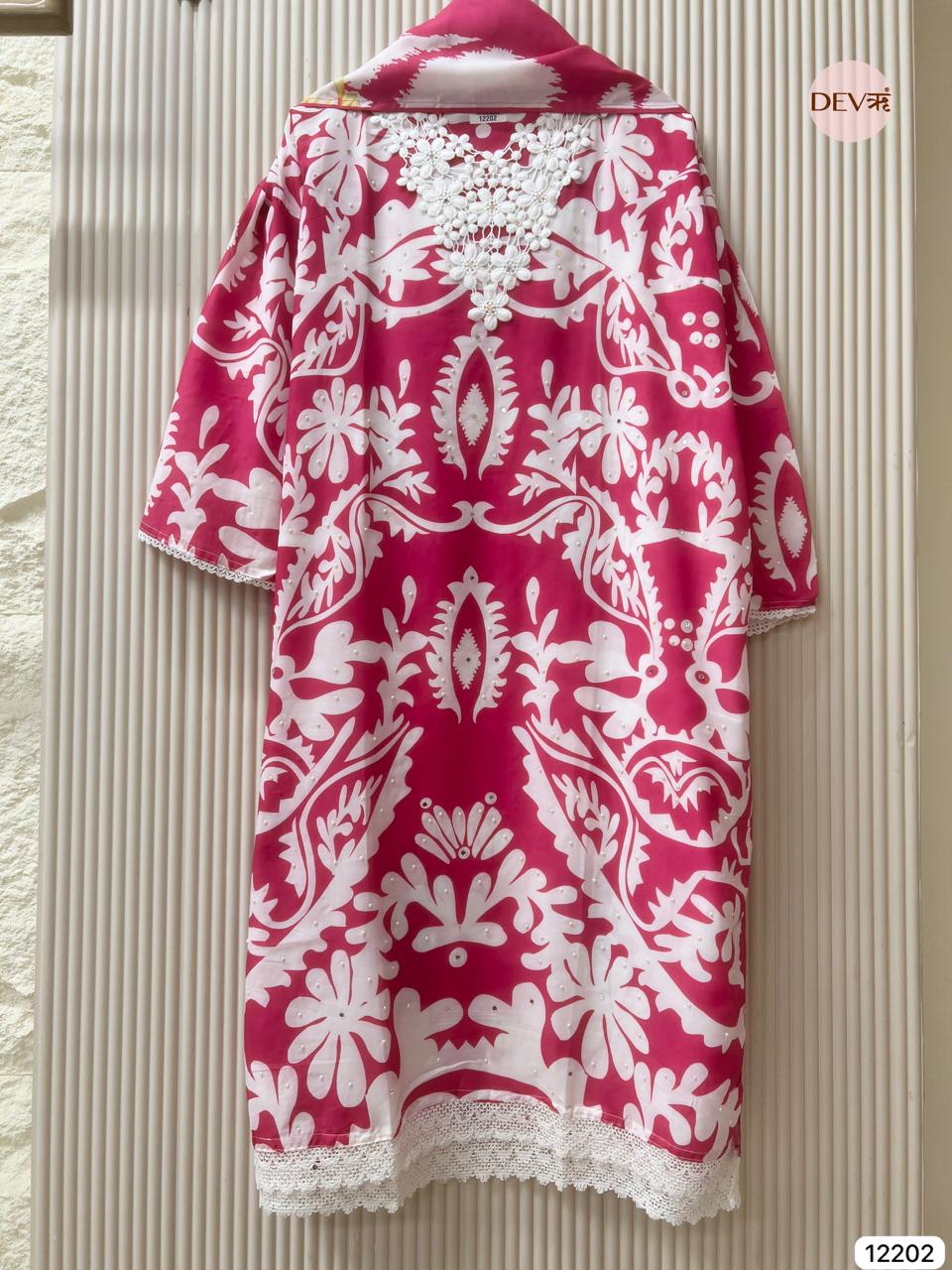 Pink Muslin Printed Unstitched 3-Piece Suit (Devri – D.No 12202)