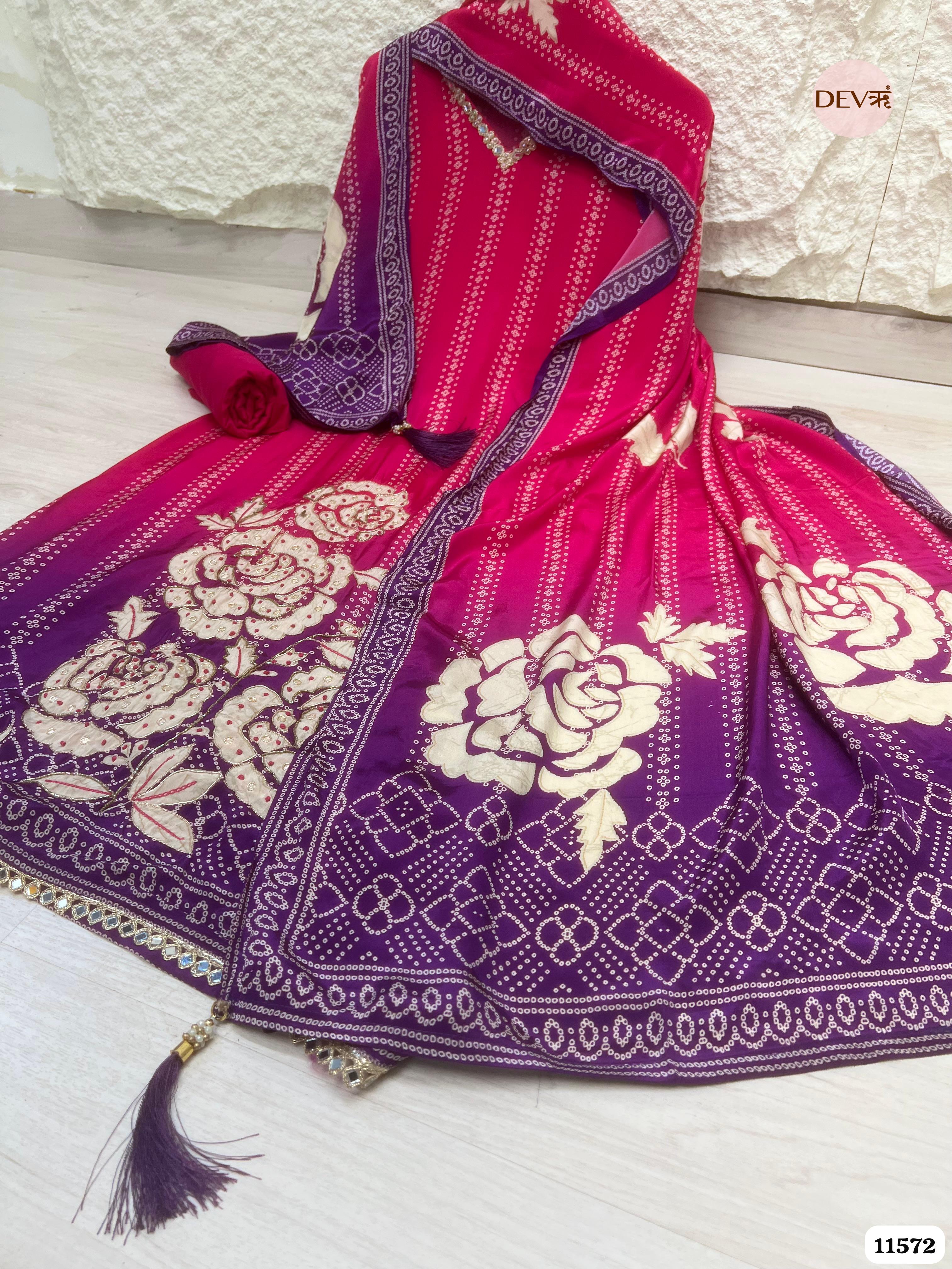 Pink Pure Russian Silk Printed Hand Embroidered -Set Of 3 {11572}
