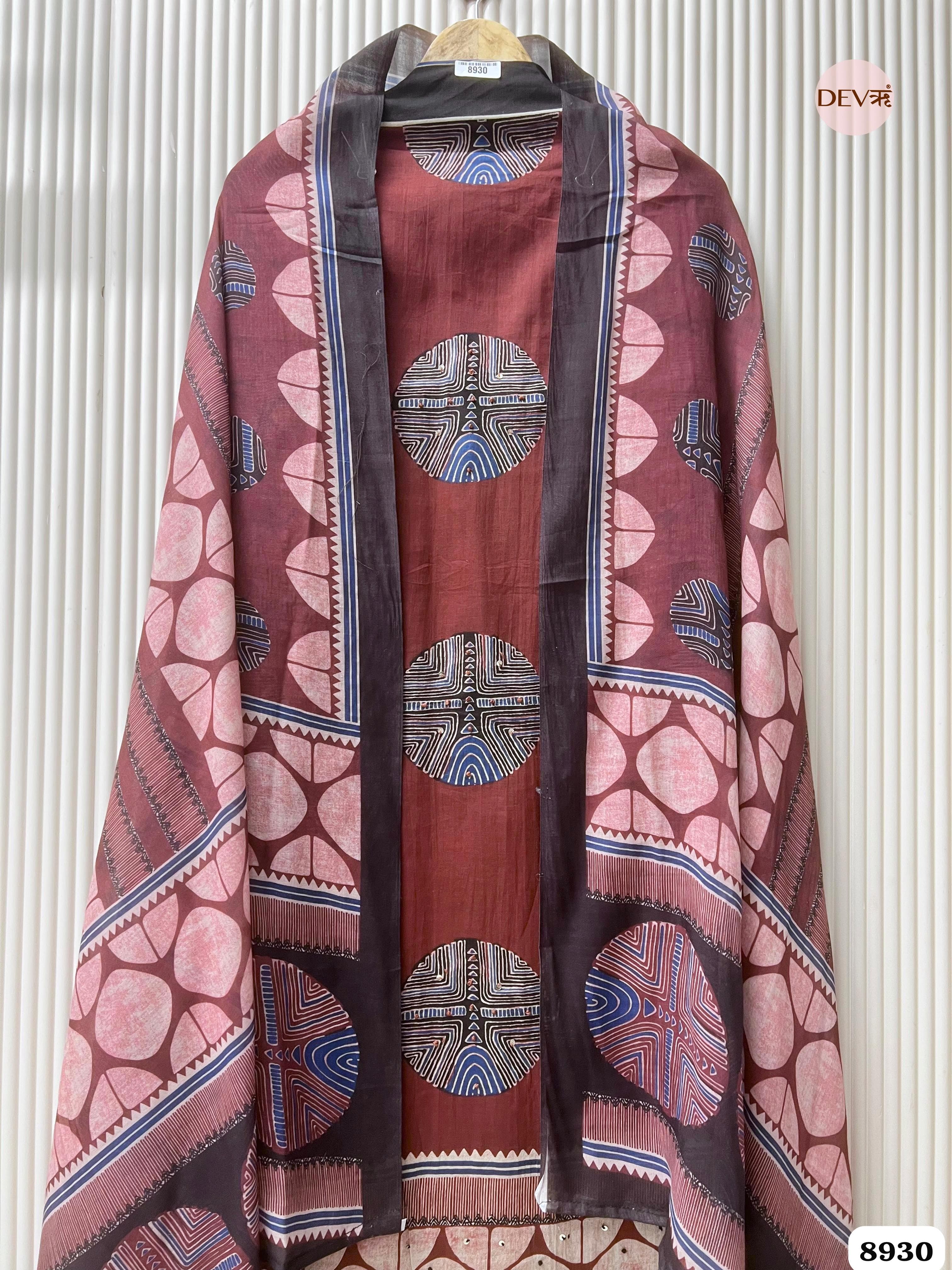 Maroon Printed Unstitched Embroidered -Set Of 3