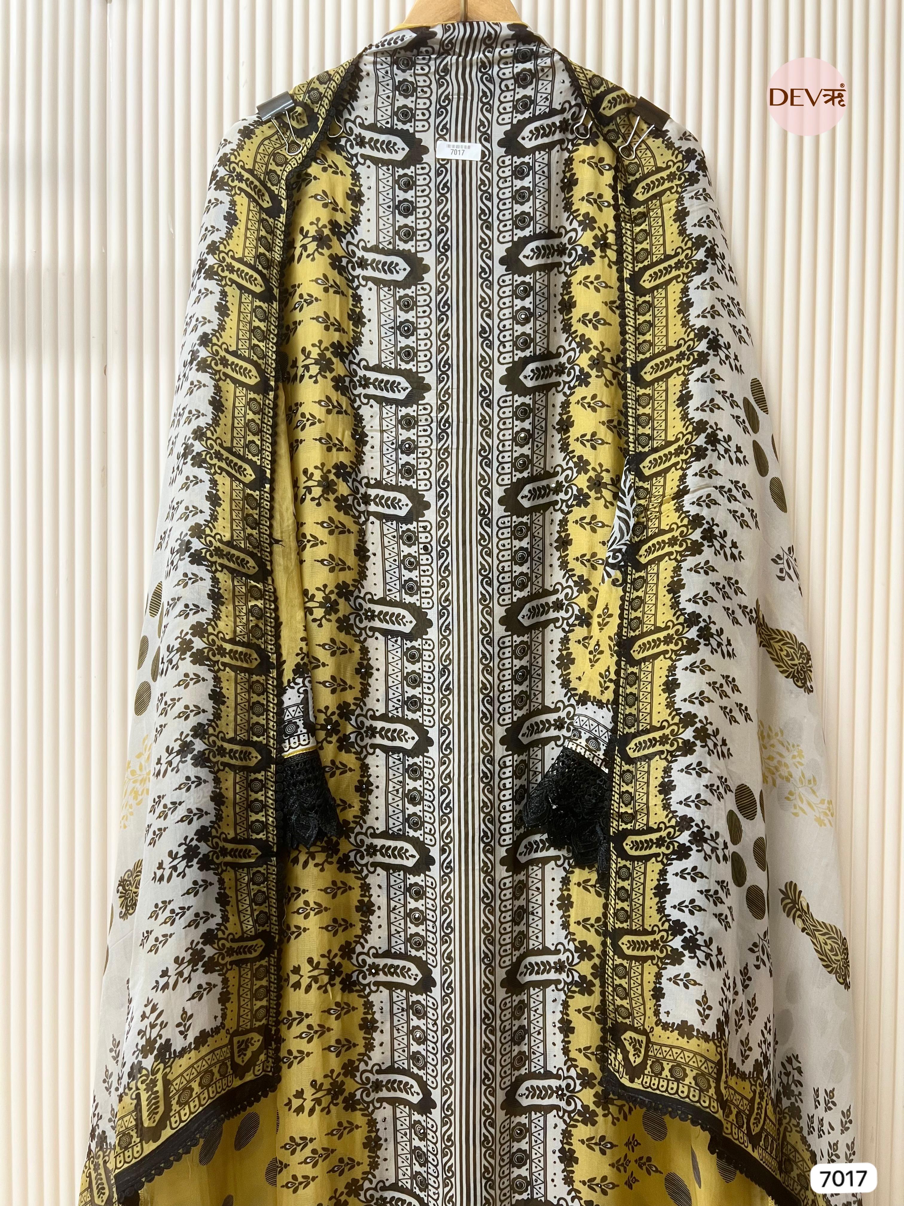 Yellow Organza Semi Stitched Pakistani Printed - Set Of 3 - {7017}