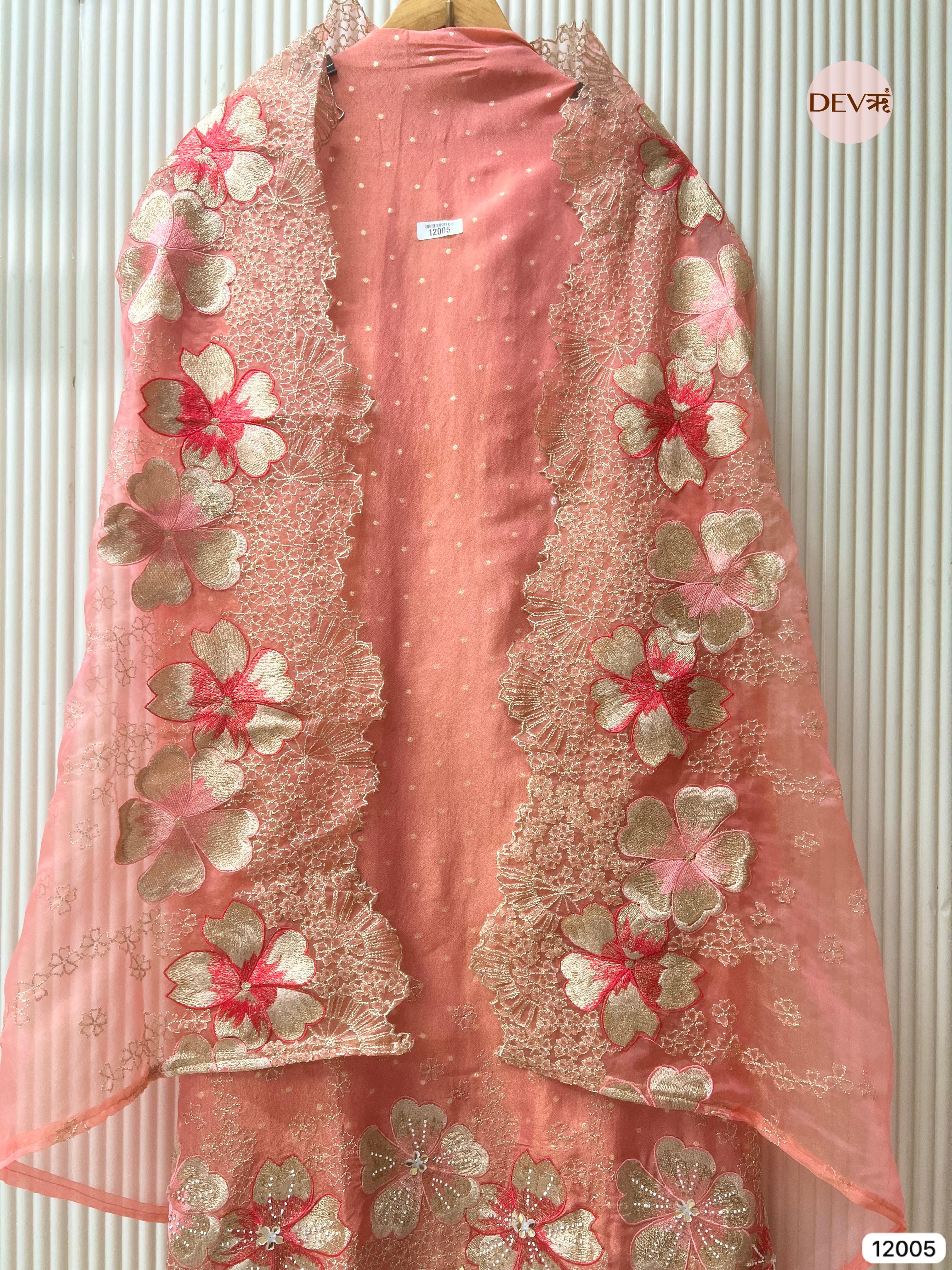 Light Pink Tissue Shimmer Silk Unstitched Embroidered -Set Of 3 - {12005}