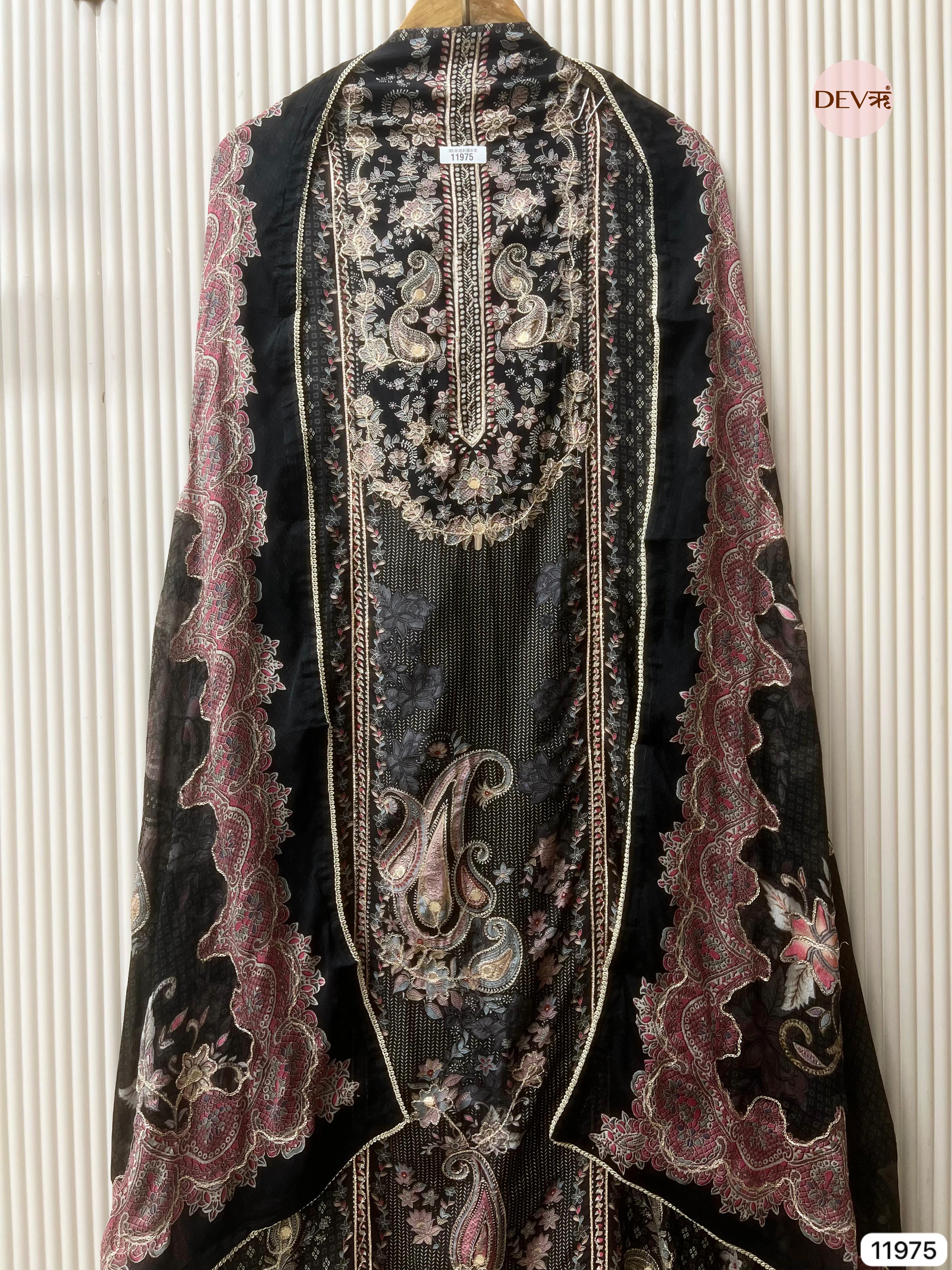 {11975} Black Pure Muslin Unstitched Printed -Set Of 3