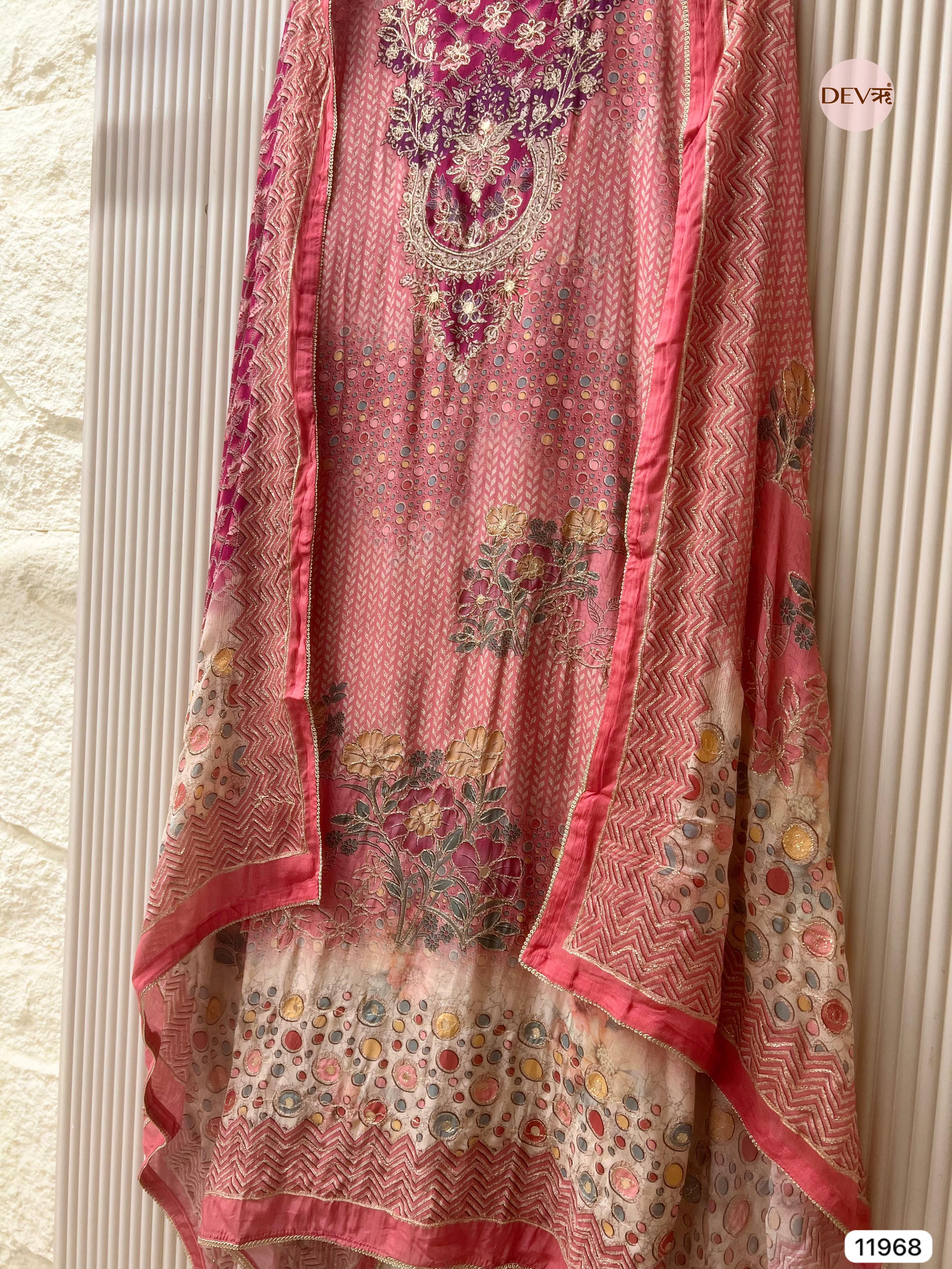 {11968} Pink Muslin Unstitched Printed -Set Of 3