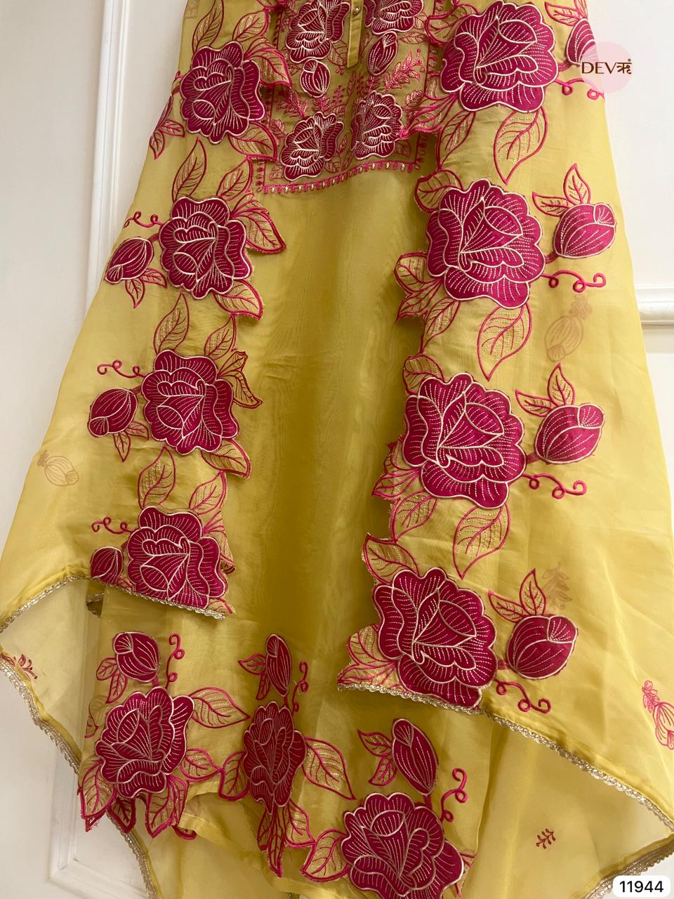 Yellow Pure Tissue Shimmer Unstitched Embroidered -Set Of 3 - {11944}