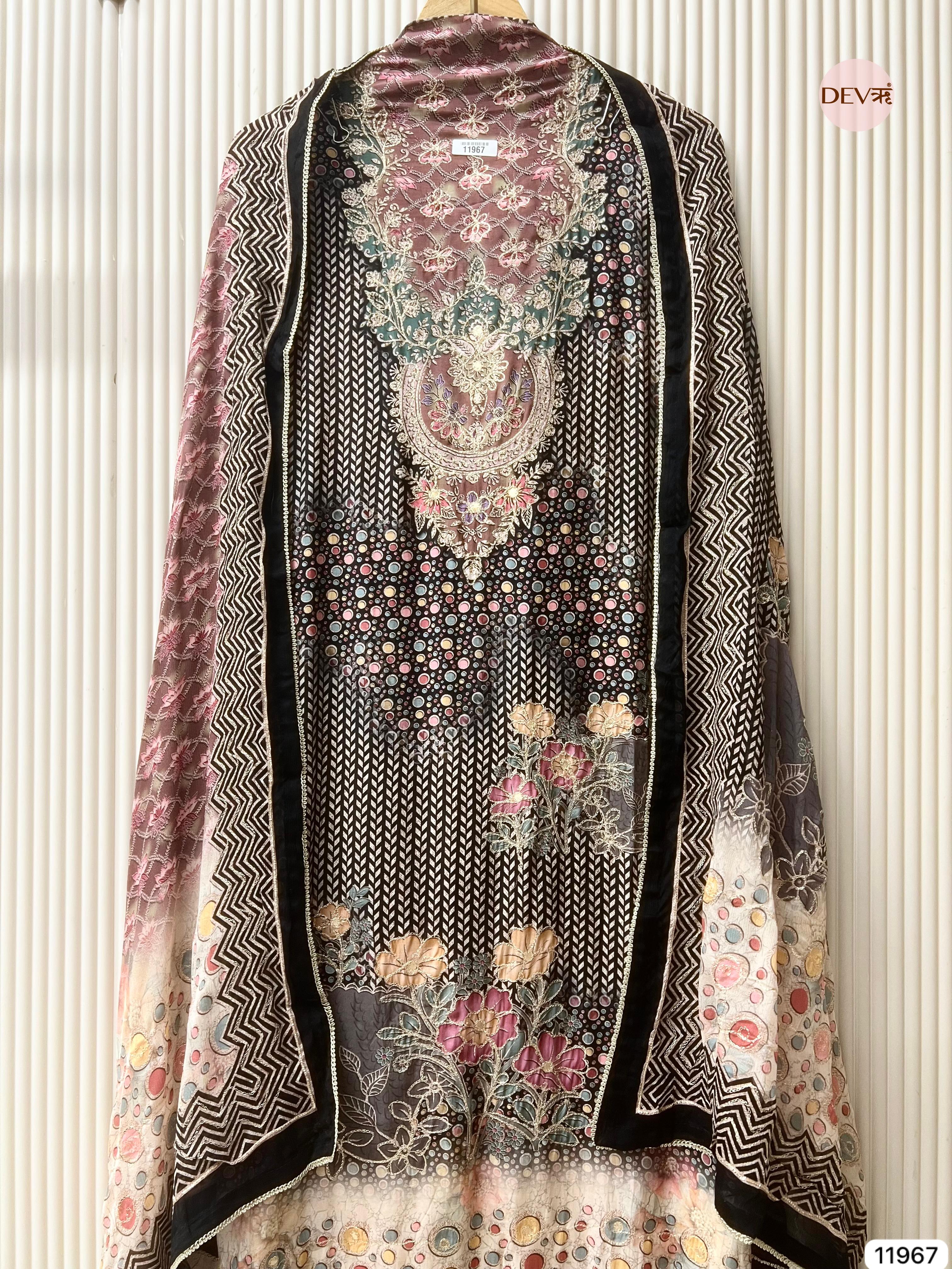 {11967} Black Pure Muslin Unstitched Printed -Set Of 3