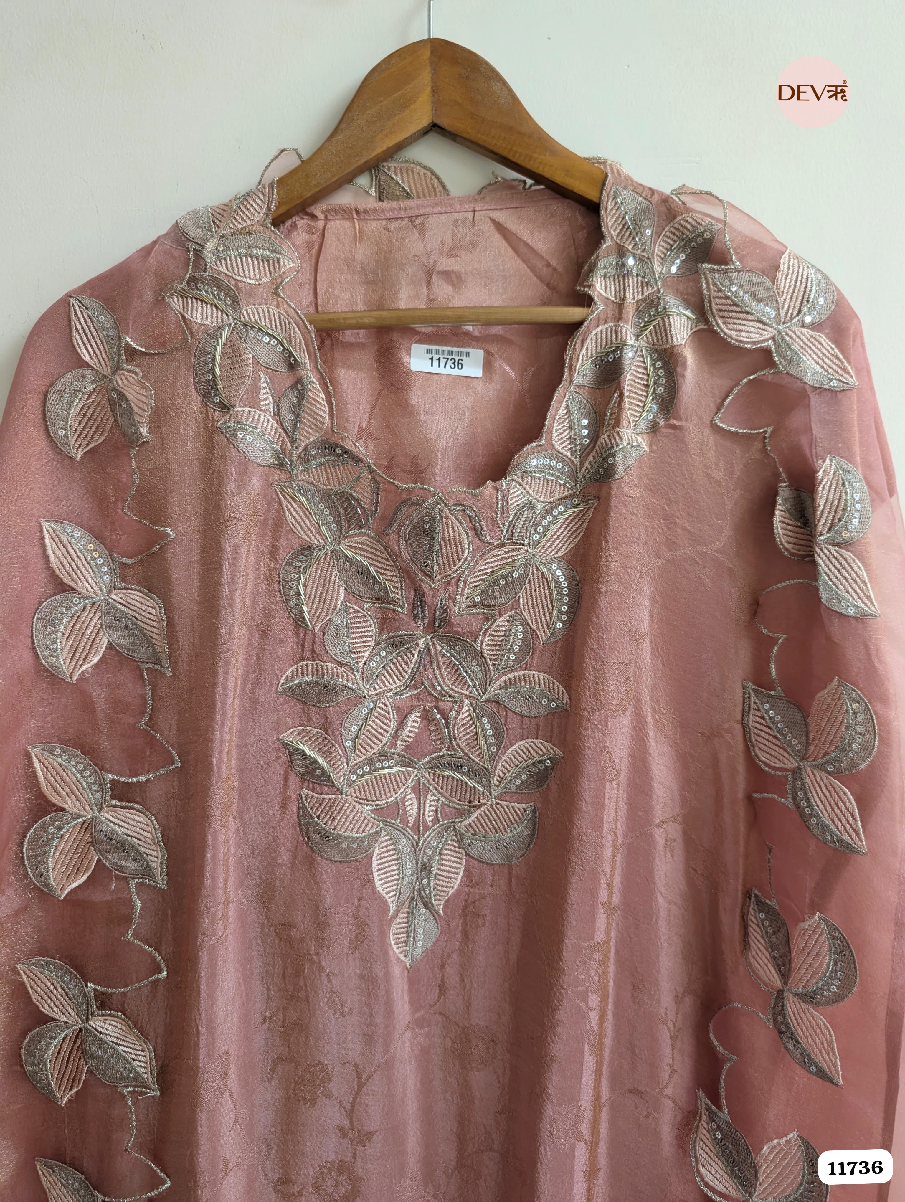 Pink Tissue Silk Woven Unstitched Embroidered -Set Of 3 {11736}