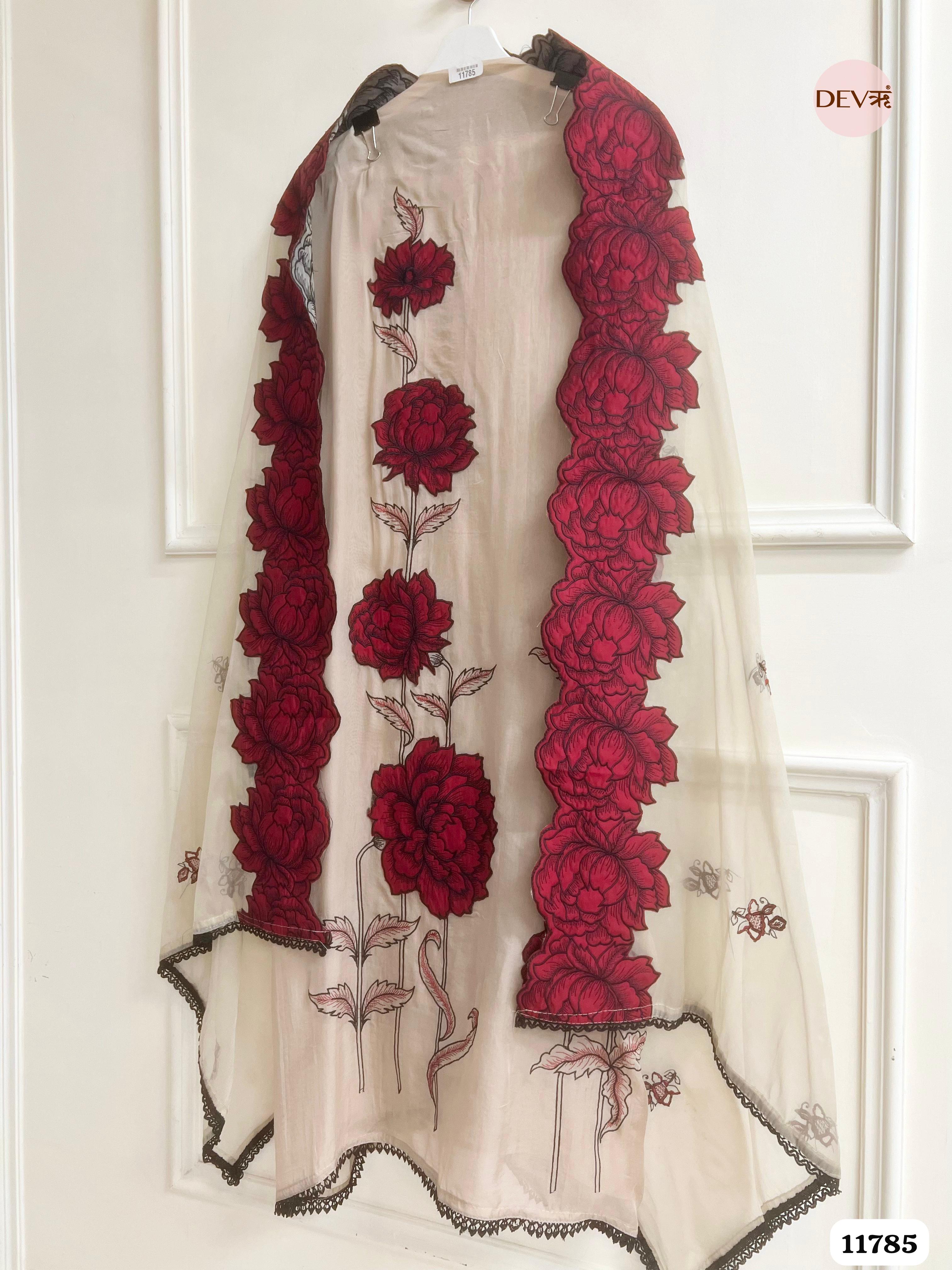 Beige Organza Unstitched Embroidered -Set Of 3 {11785}