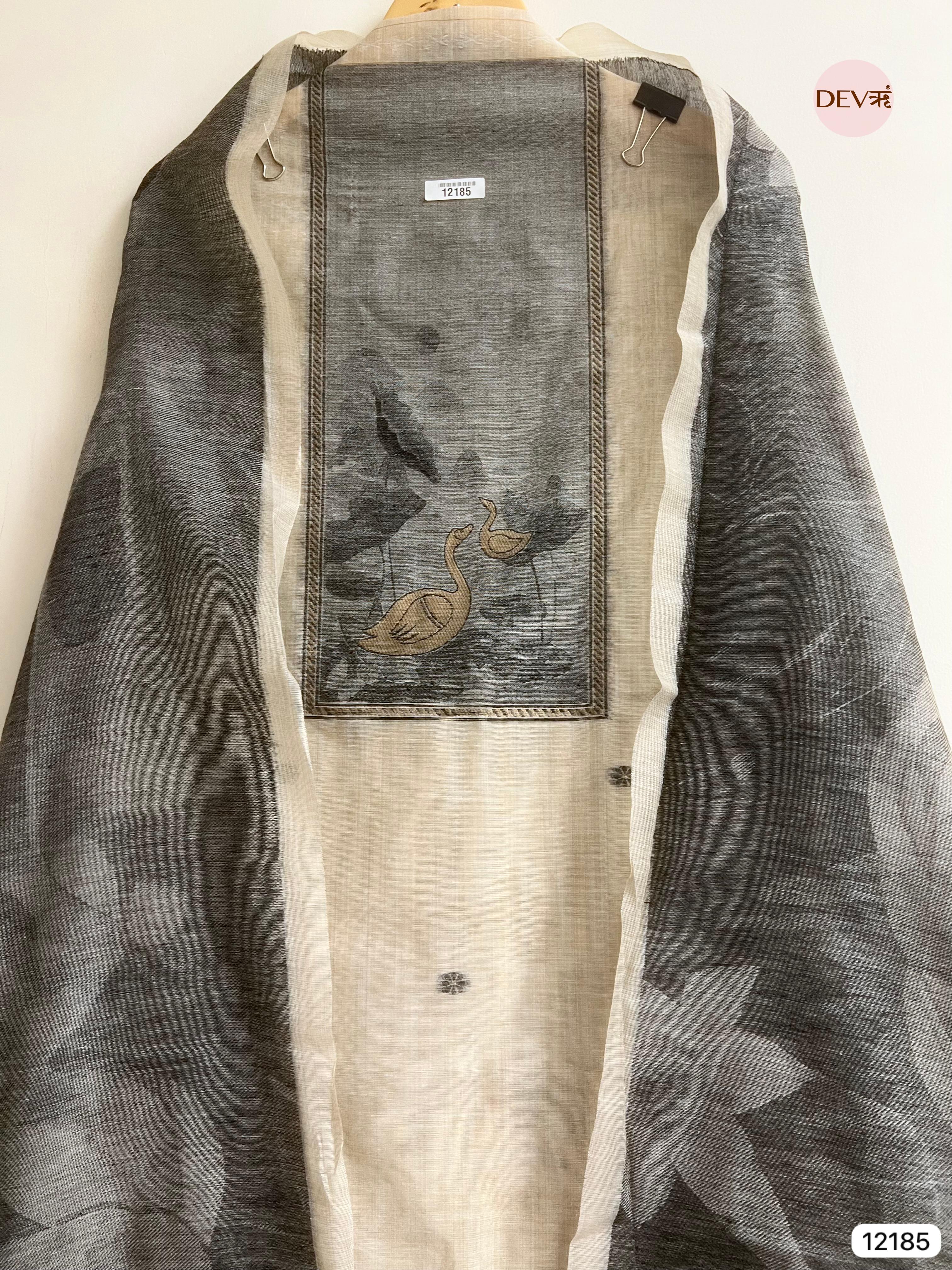 Beige Pure Jamdhani Silk Unstitched Banarasi Woven -Set Of 3 - {12185}