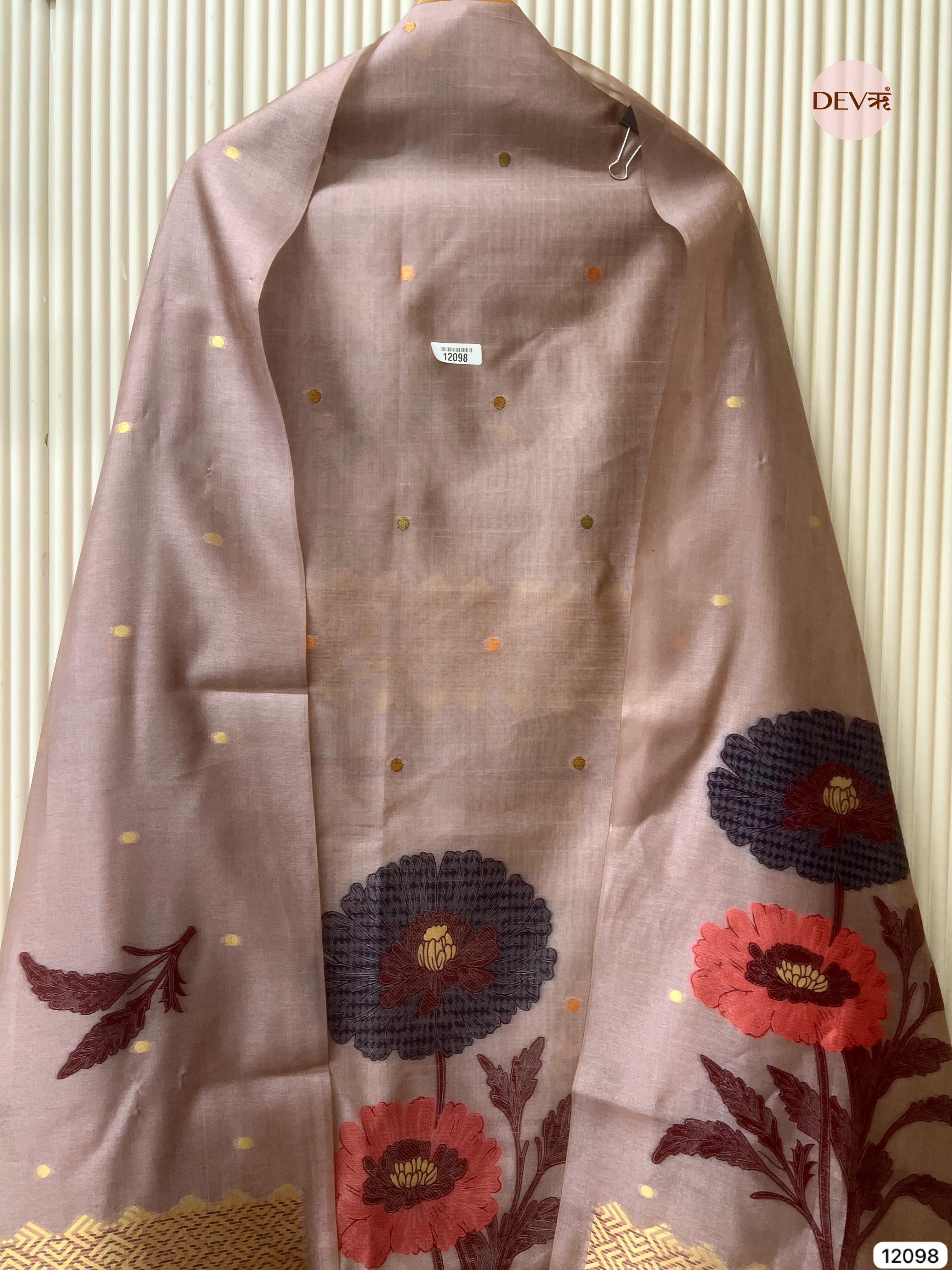Dusty Pink  Banarasi Khadi Silk Unstitched -Set Of 3 - {12098}