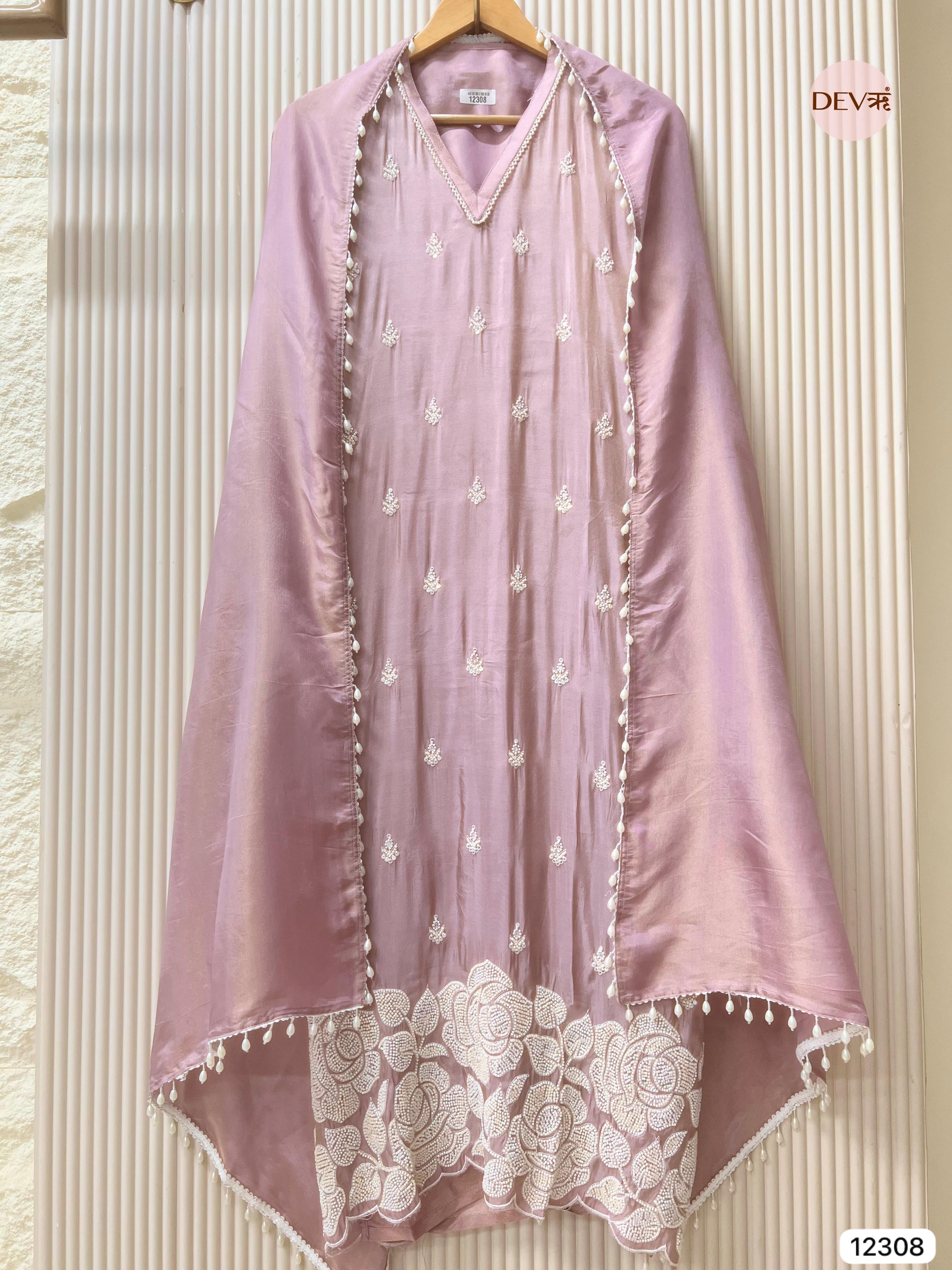 Dusty Mauve Shimmer Silk Embroidered Unstitched 3-Piece Suit (Devri – D.No 12308)