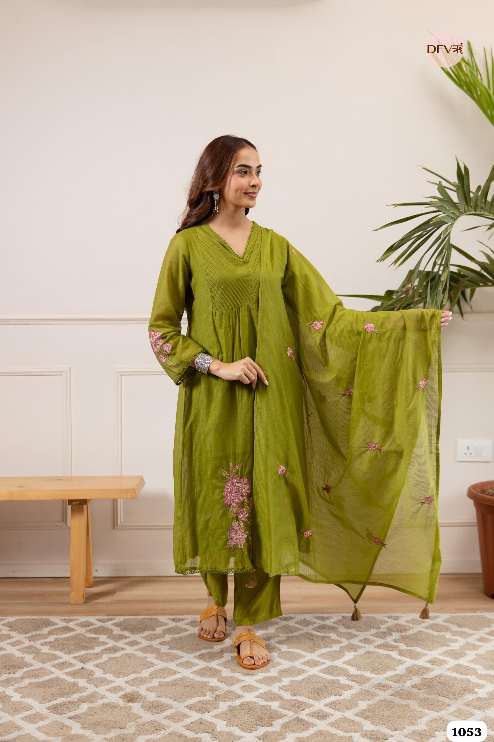 Olive Floral Mul Cotton 3-Piece Set {1053}