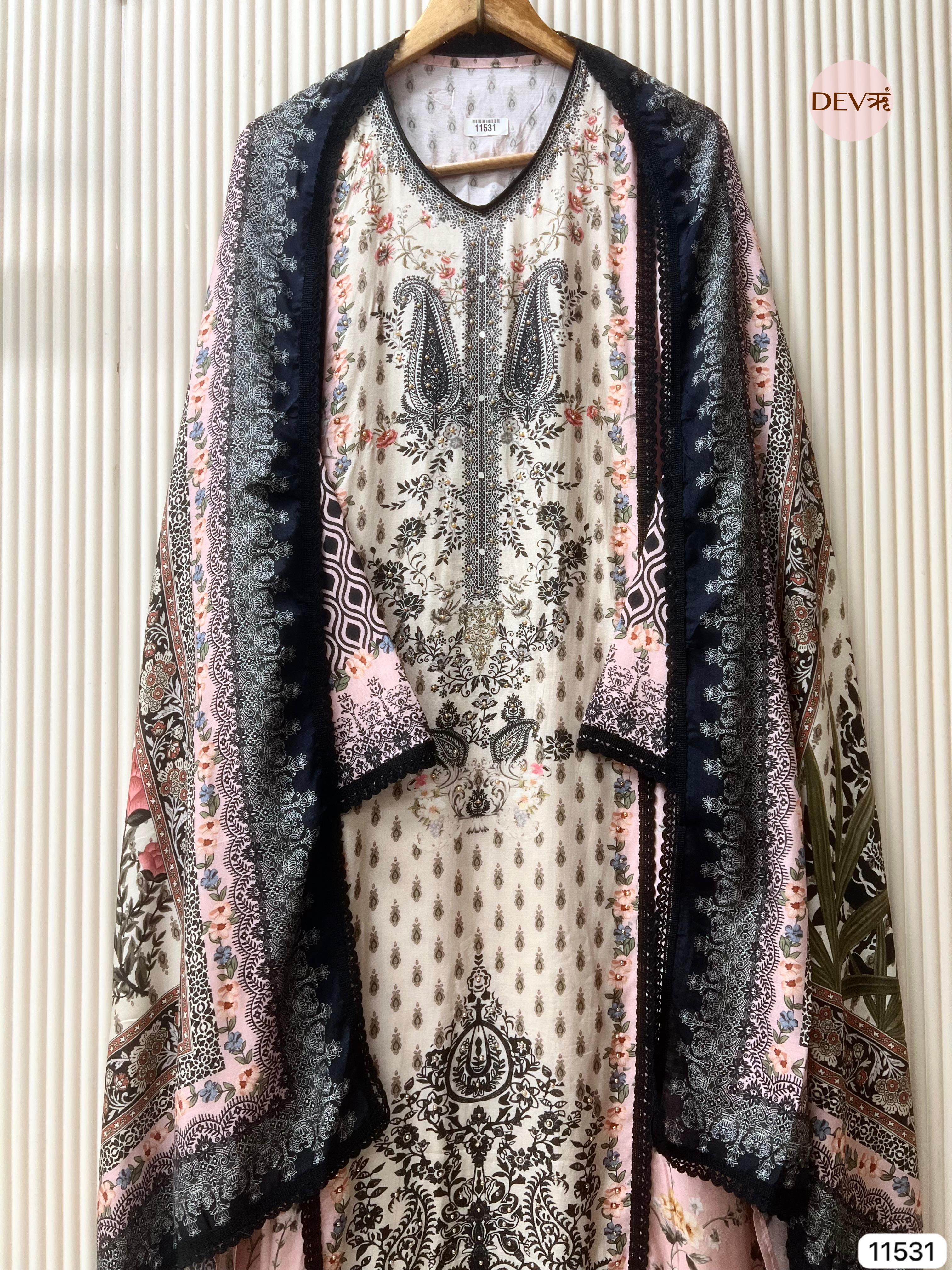 Multi Colour Muslin Semi Stitched Pakistani Print -Set Of 3 - {11531}