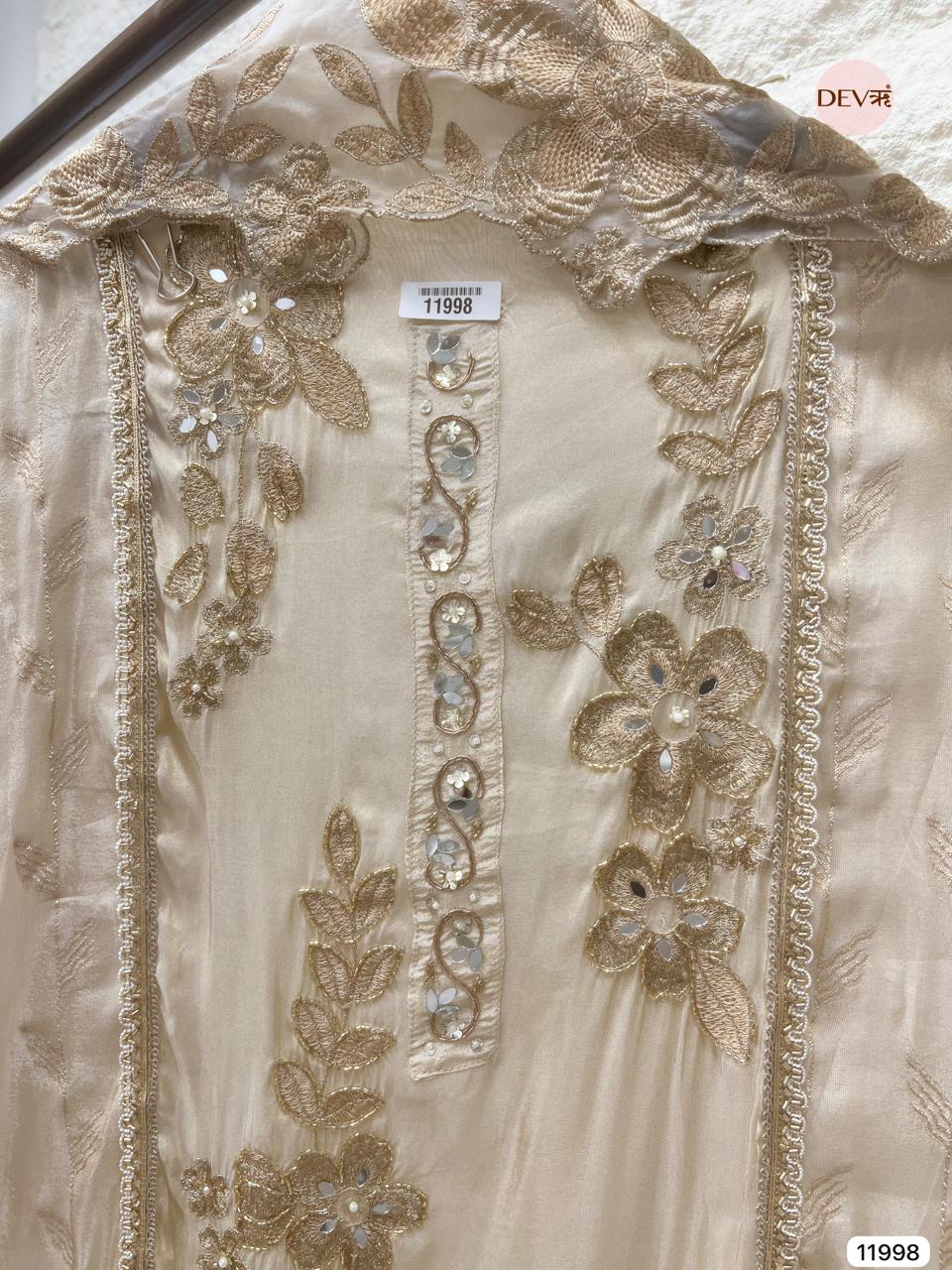 Beige Tissue Shimmer Silk Unstitched Embroidered -Set Of 3 - 11998