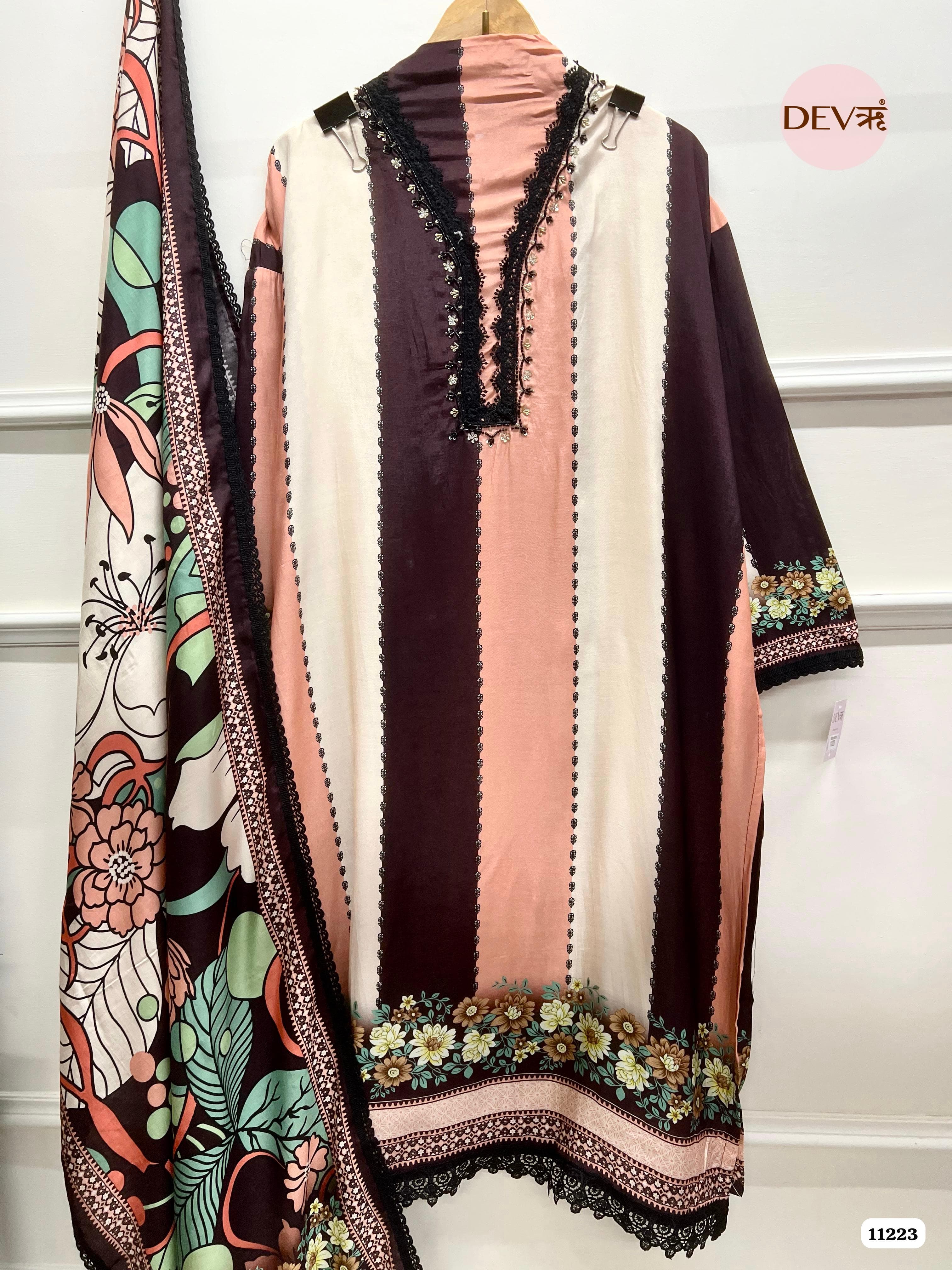 Brown Muslin Semi Stitched Printed -Set Of 3 {11223}