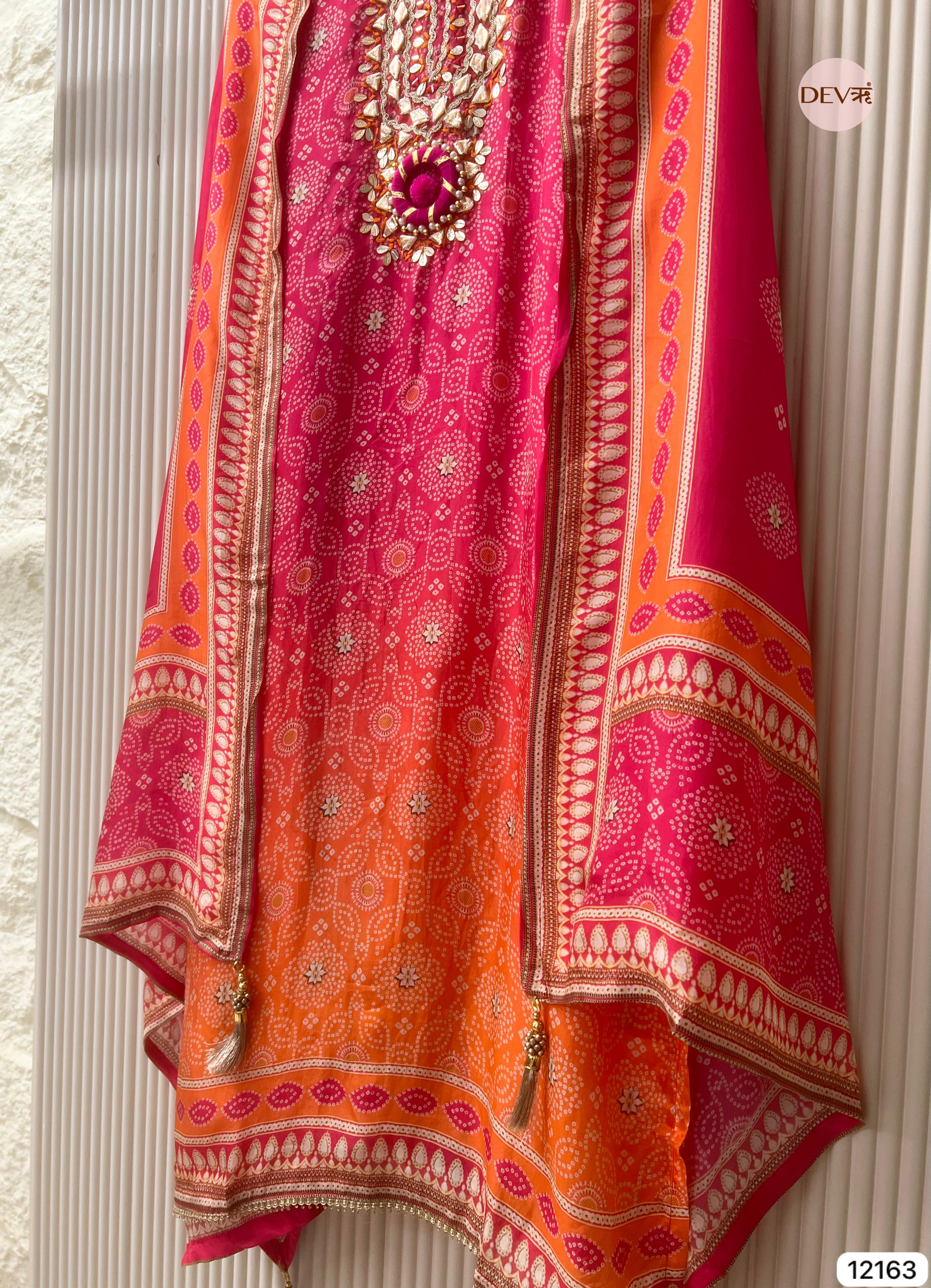 Pink Tissue Shimmer Silk Unstitched Shirt Printed -Set Of 3 - {12163}