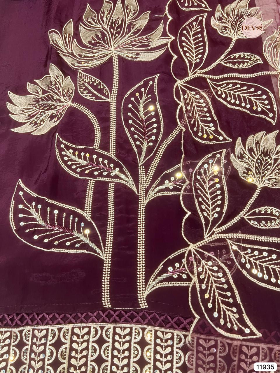 Purple Glass Tissue Silk Unstitched Embroidered -Set Of 3 - {11935}