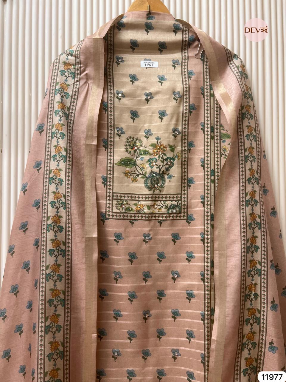 Blush Pure Tusser Silk Printed Unstitched 3-Piece Suit (Devri – D.No 11977)