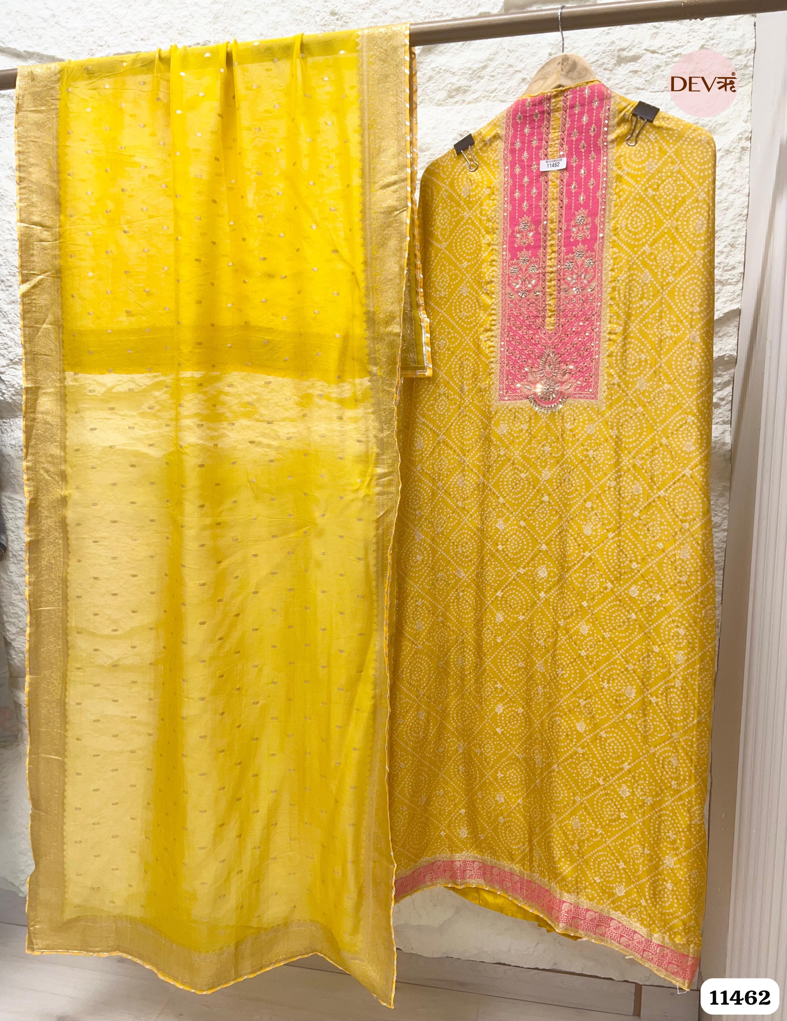 Yellow Russian Silk Woven Unstitched Embroidered -Set Of 3 {11462}