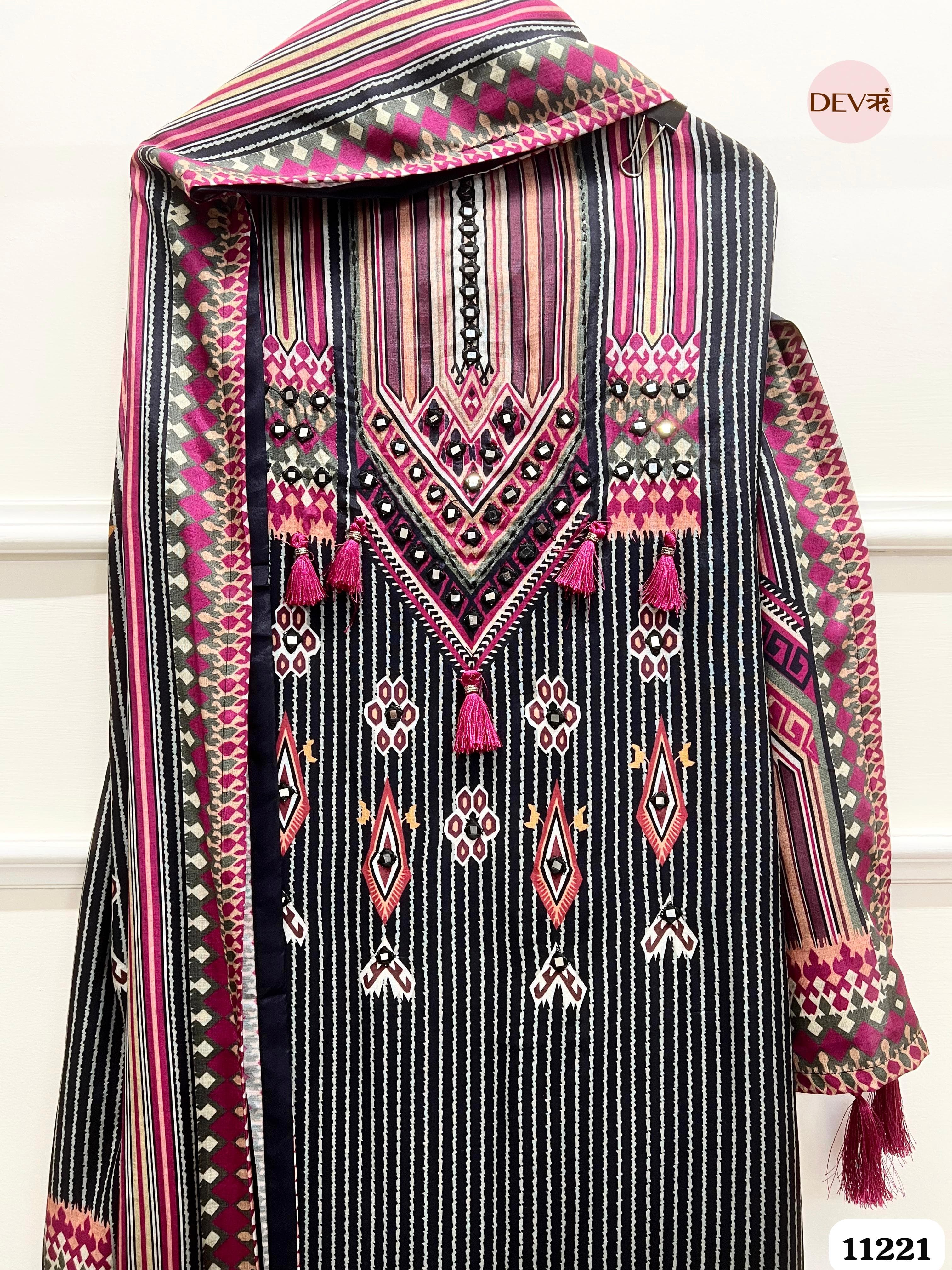 Black Muslin Unstitched Printed -Set Of 3 {11221}