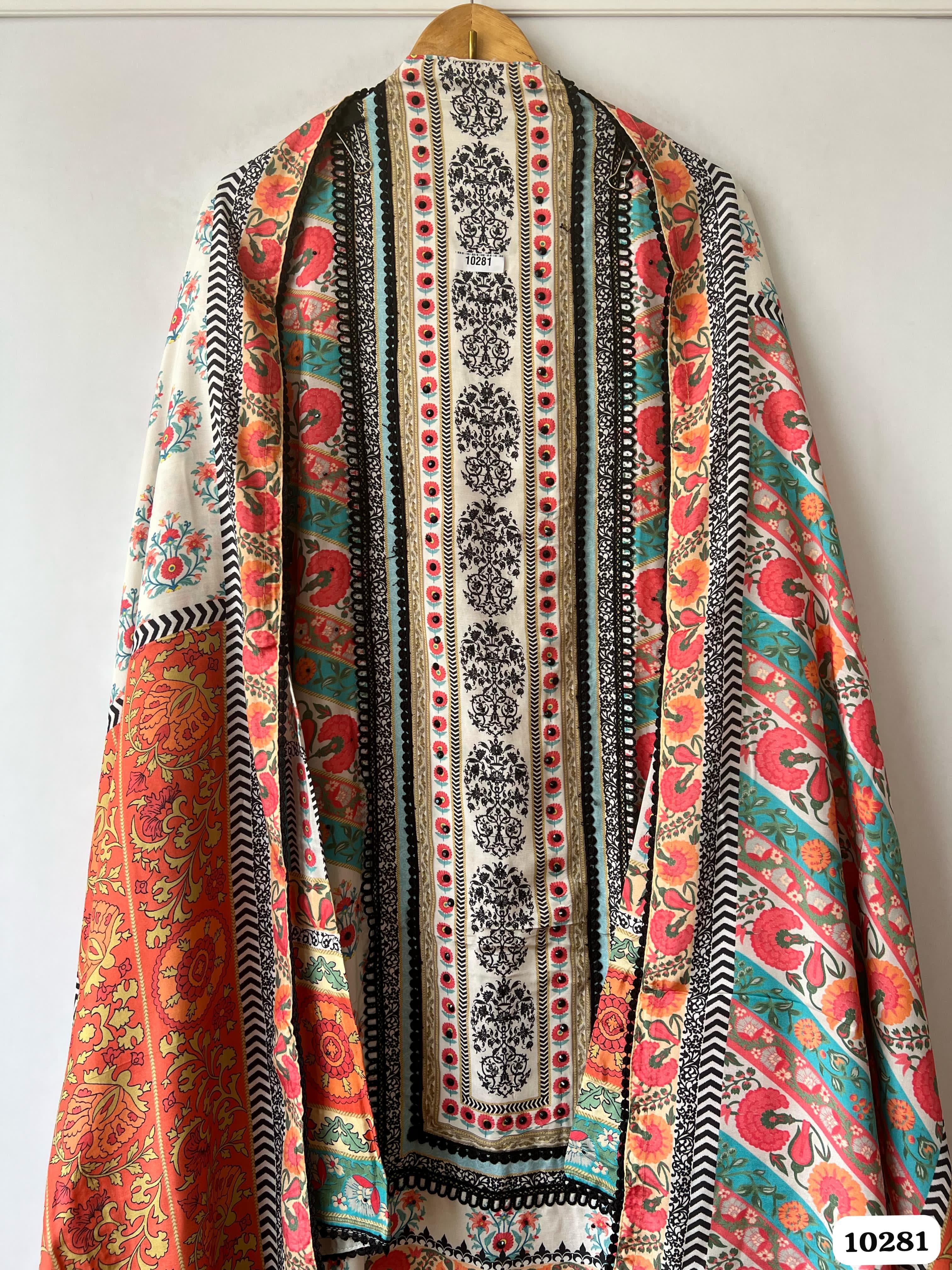 Multi Colour Pure Muslin Semi Stitched-Set Of 3 - {10281}