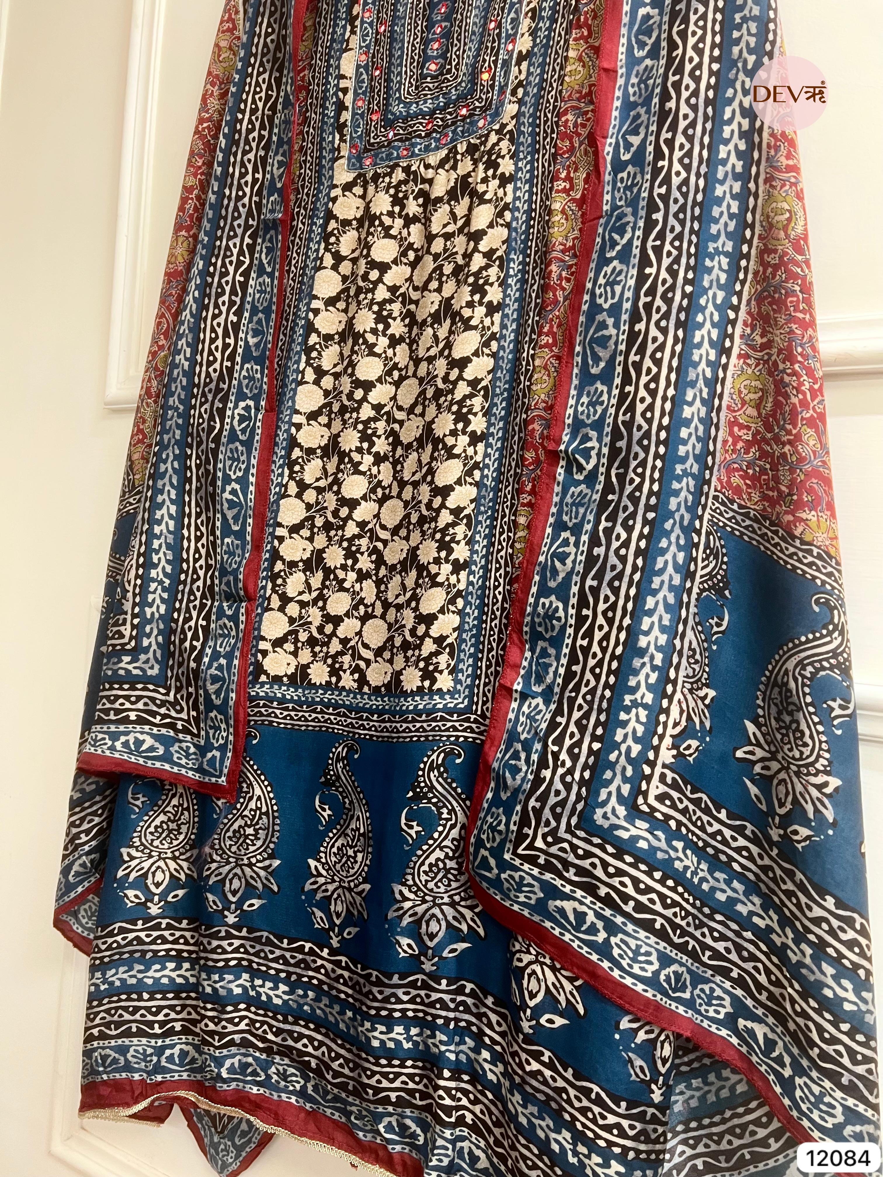 Multi colour Pure Muslin Unstitched Printed Embroidered -Set Of 3 - {12084}