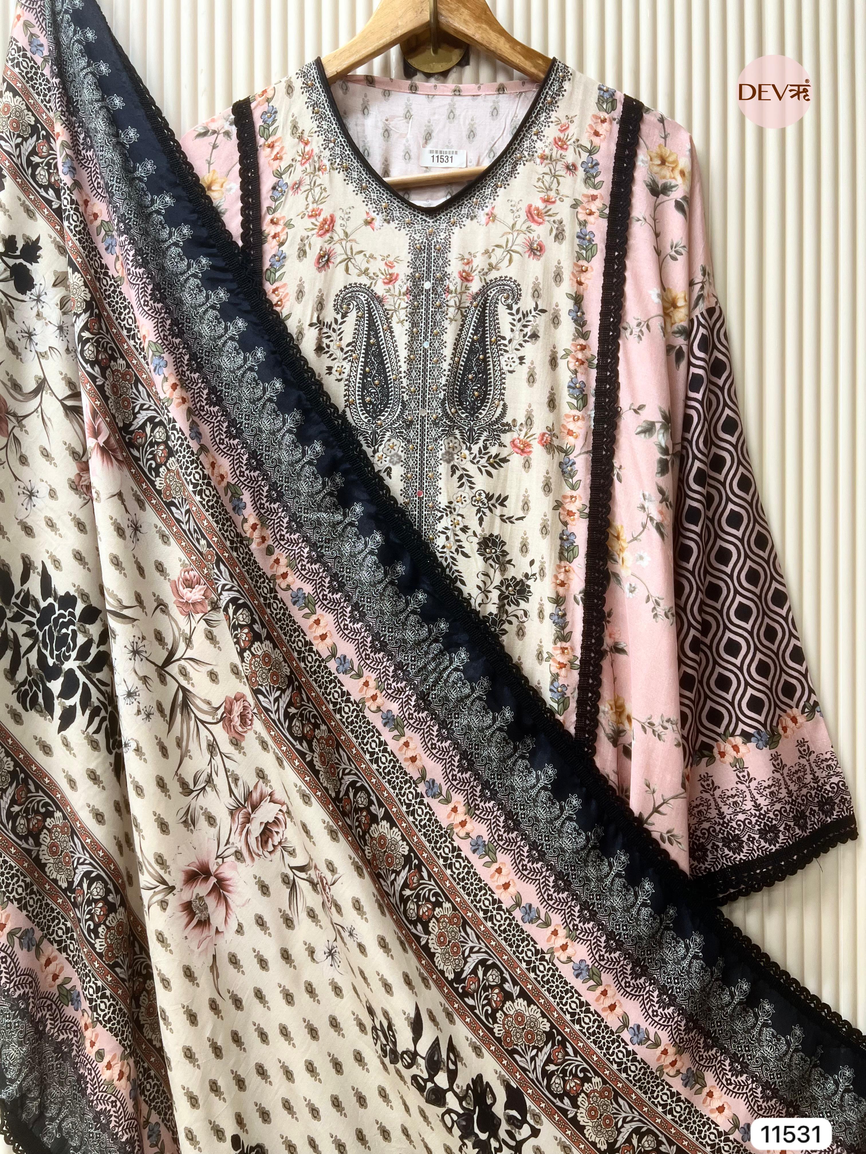 Multi Colour Muslin Semi Stitched Pakistani Print -Set Of 3 - {11531}