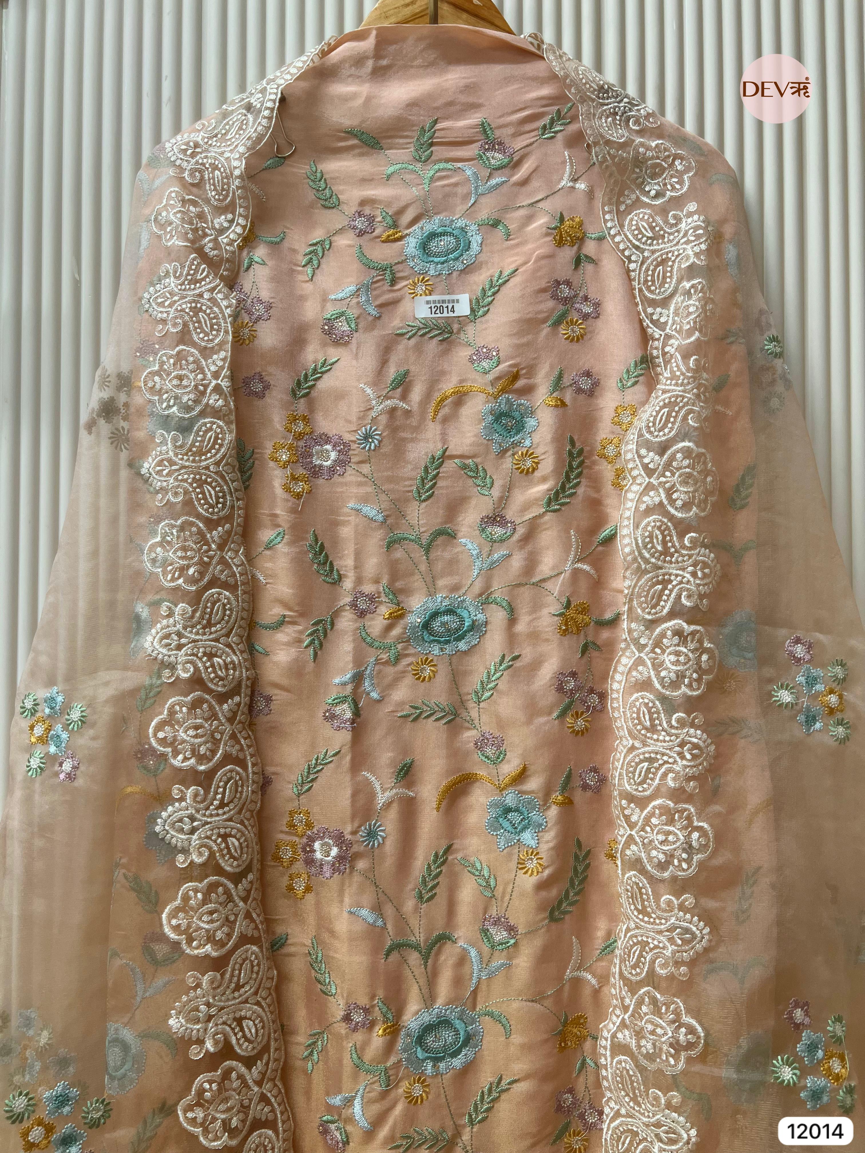 Beige Shimmer Tissue Silk Unstitched Embroidered -Set Of 3- {12014}