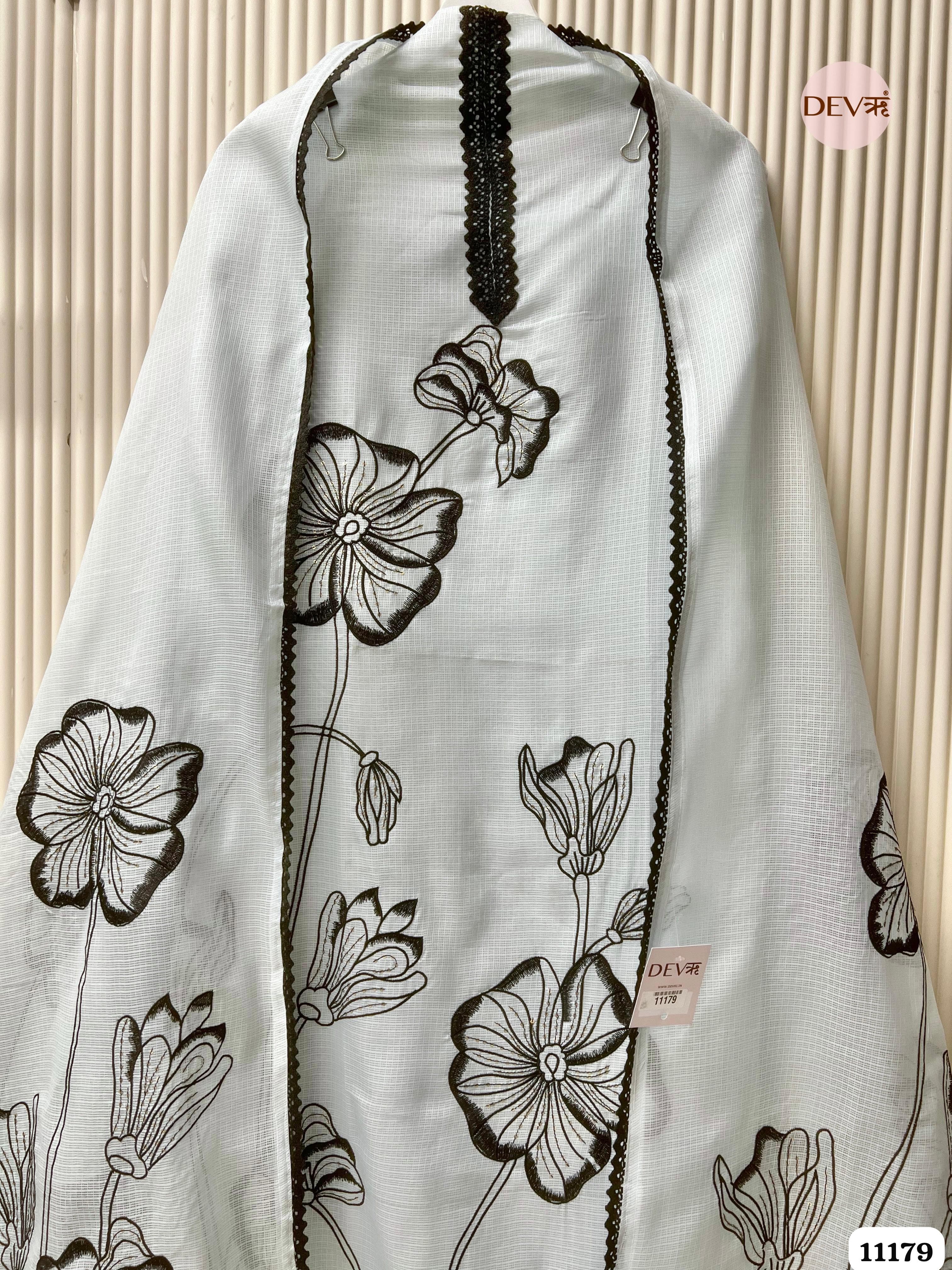 Off White Kota Unstitched Embroidered -Set Of 3