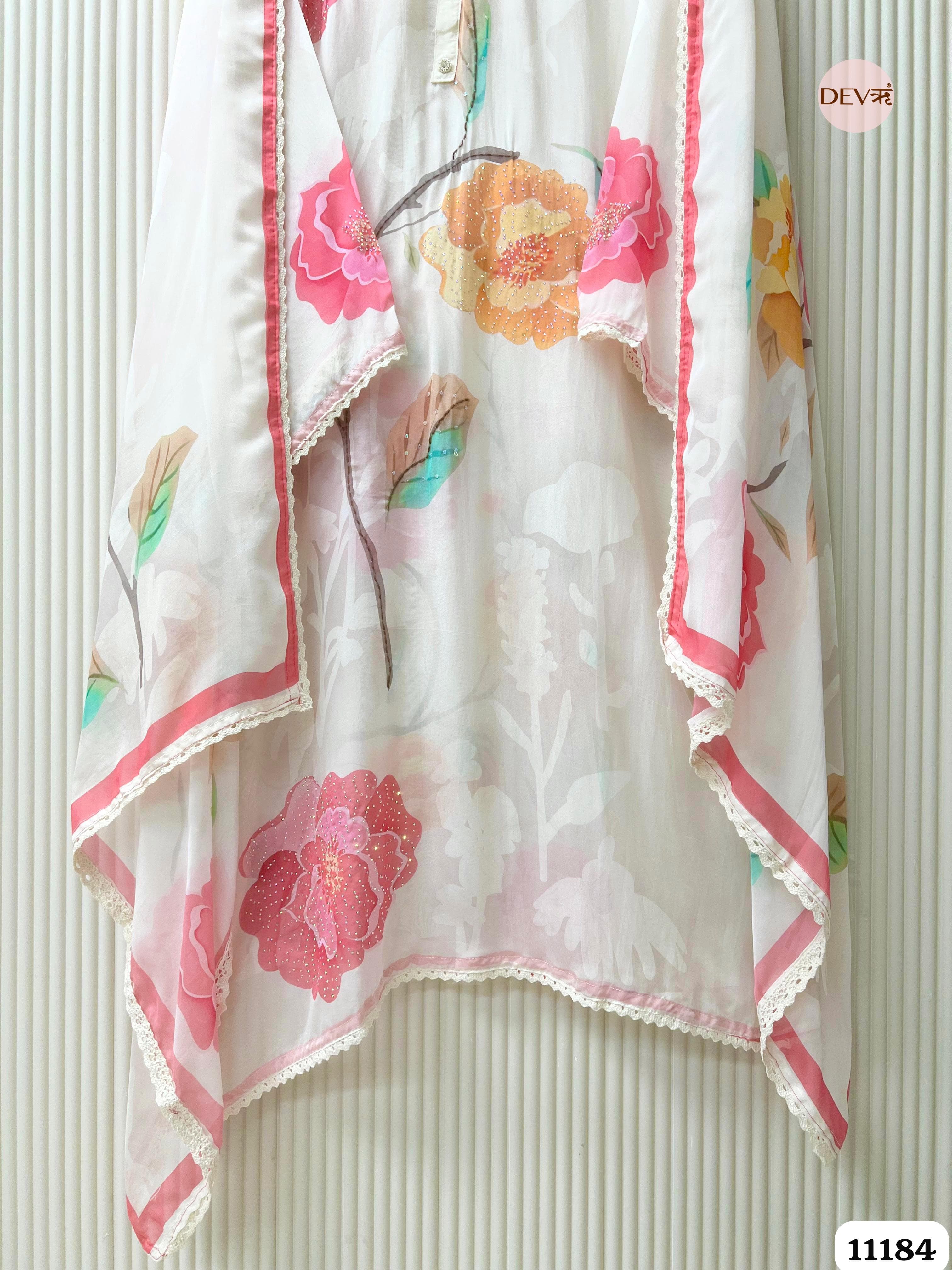 White Organza Printed Semi Stitched -Set Of 3 {11184}