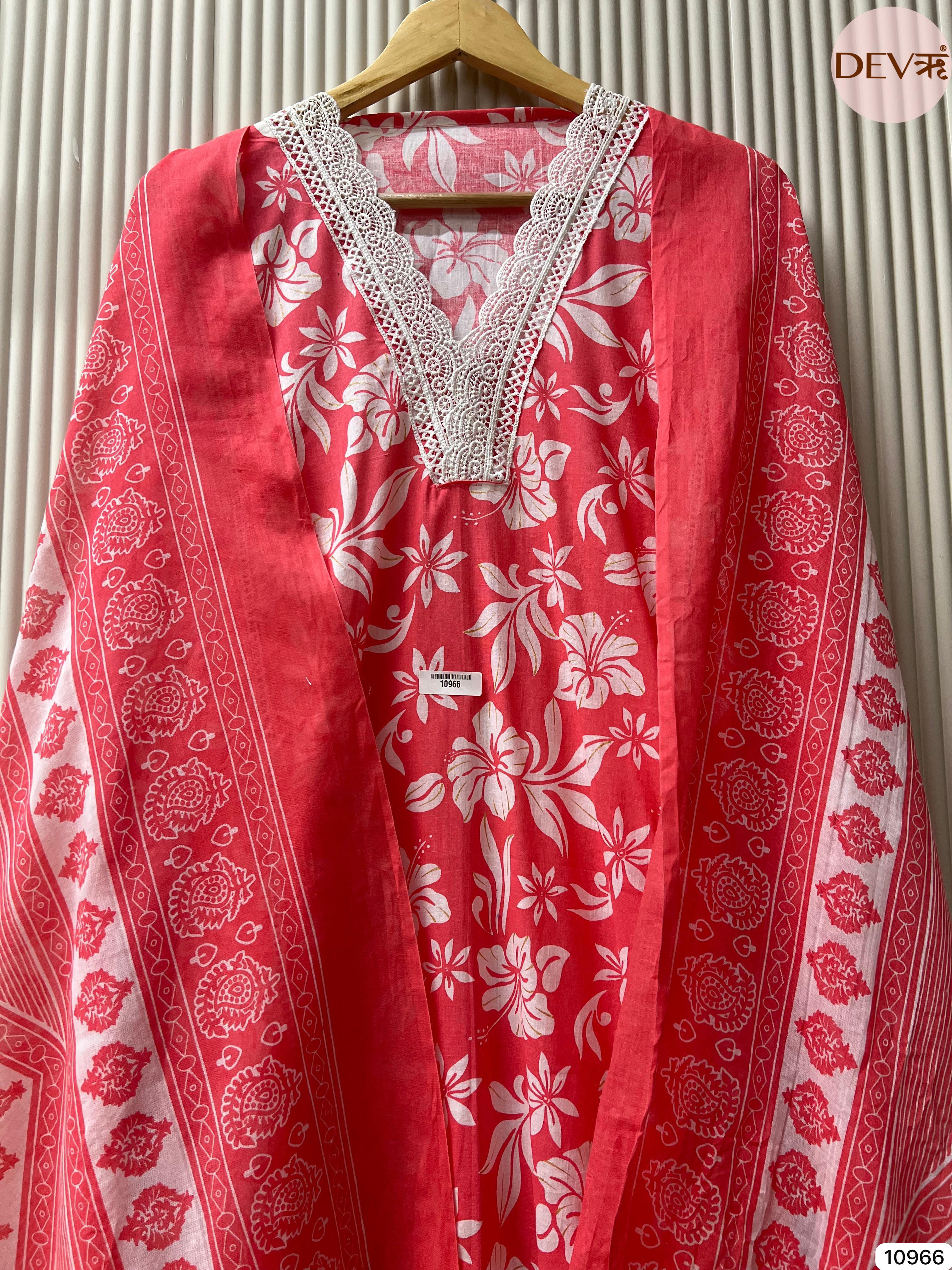 Pink cotton unstitched printed -set of 3 {10966}