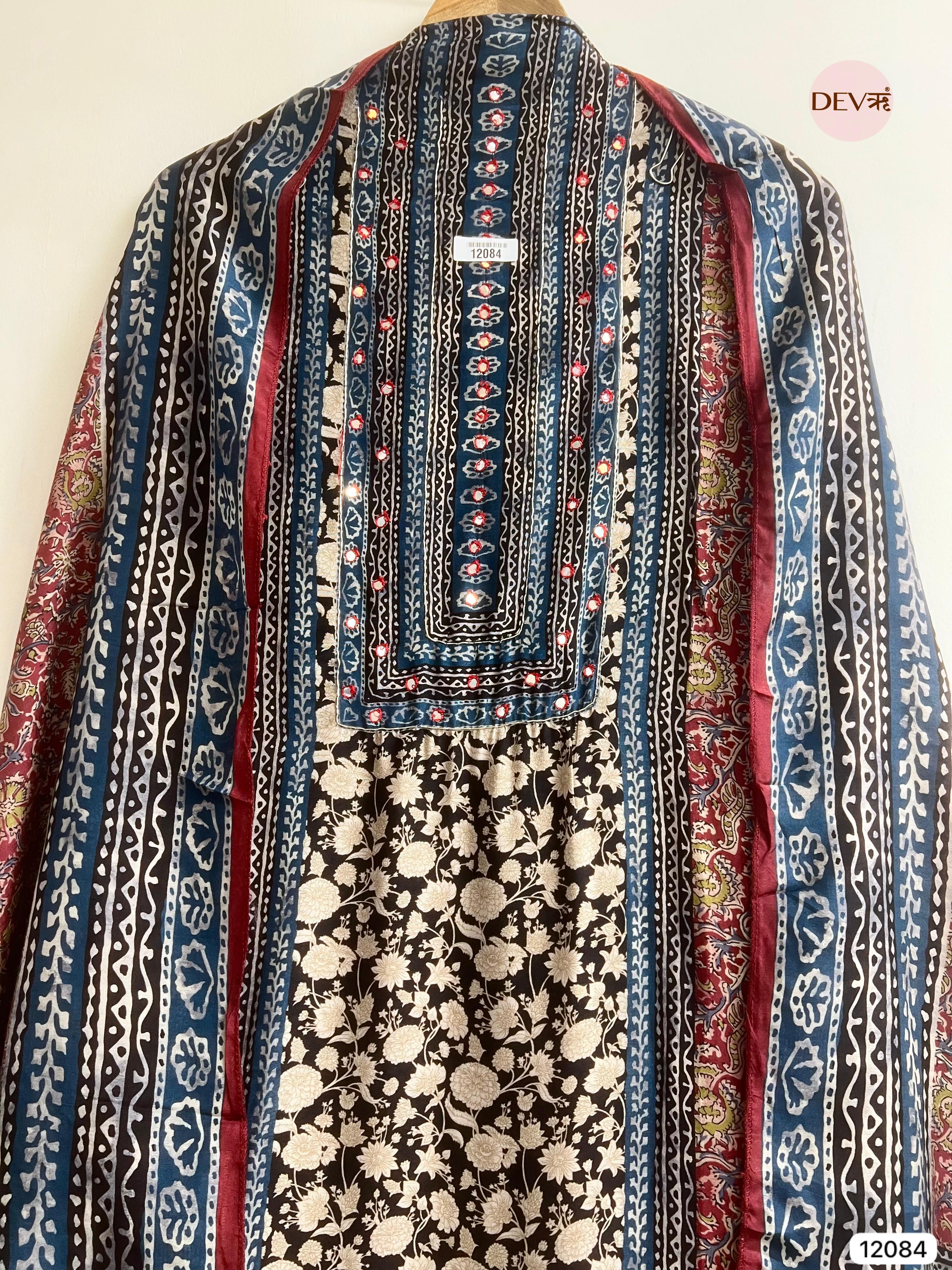 Multi colour Pure Muslin Unstitched Printed Embroidered -Set Of 3 - {12084}