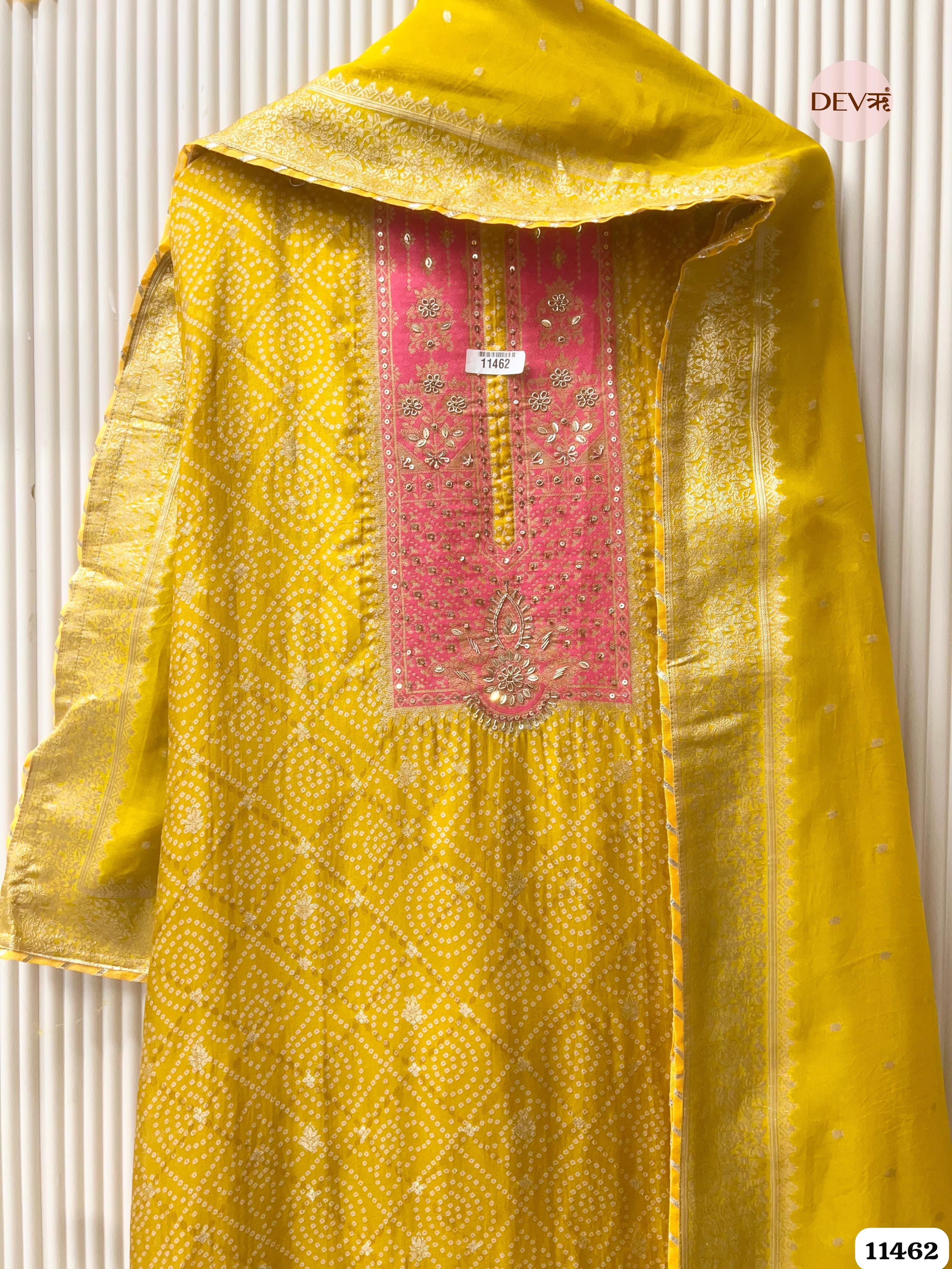 Yellow Russian Silk Woven Unstitched Embroidered -Set Of 3 {11462}