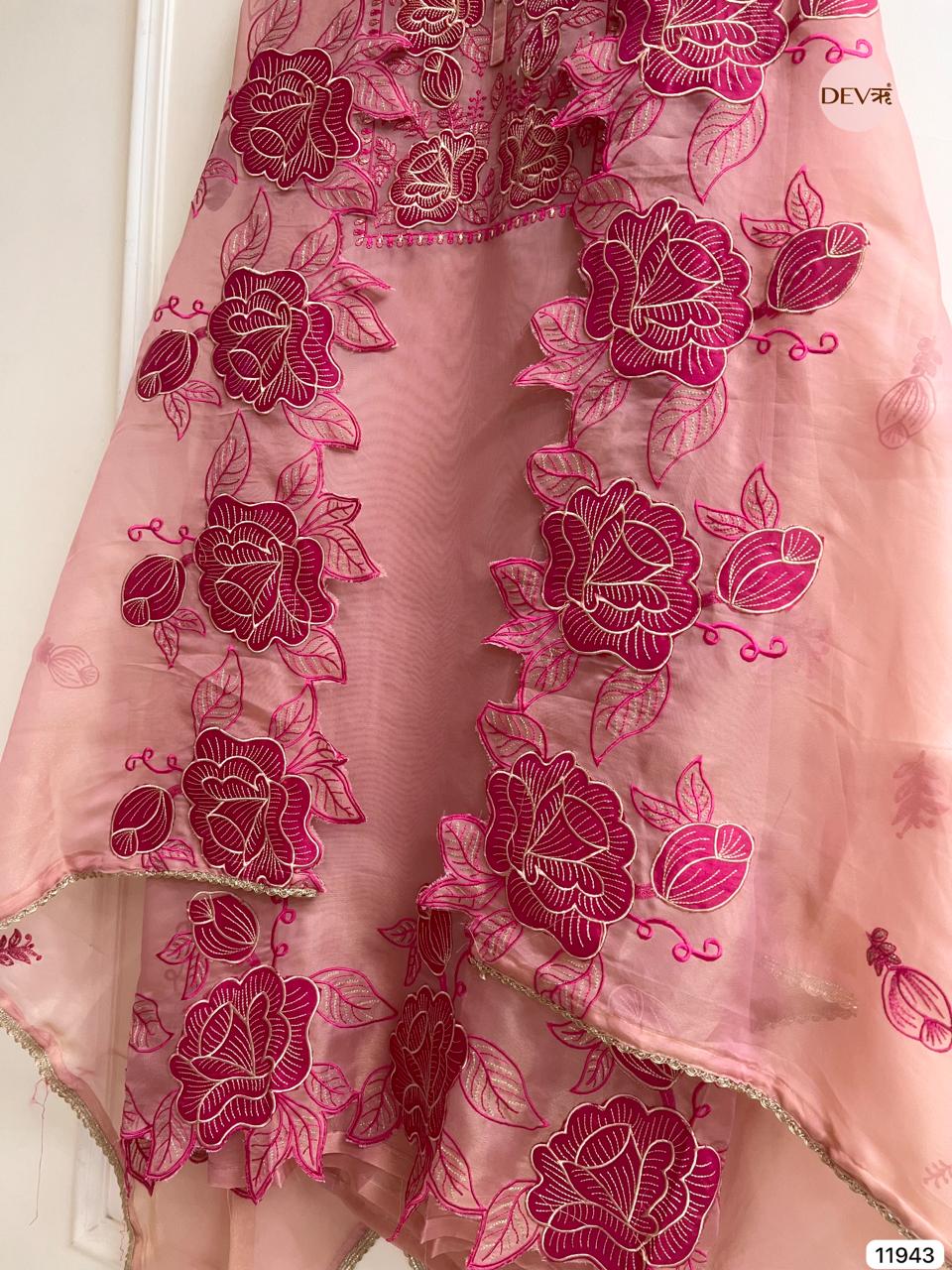 Pink Pure Tissue Shimmer Silk Unstitched Embroidered -Set Of 3 - {11943}