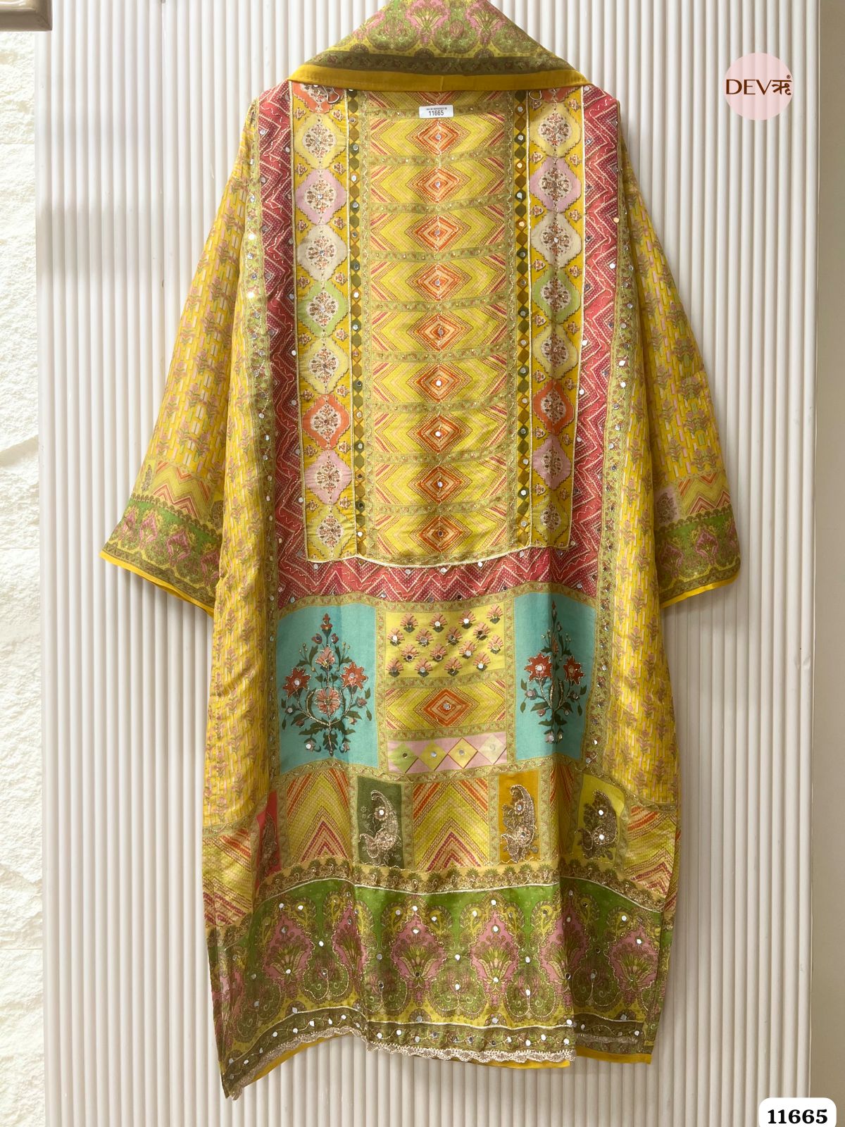 Yellow Tissue Silk Unstitched Printed Hand Embroidered -Set Of 3 {11665}