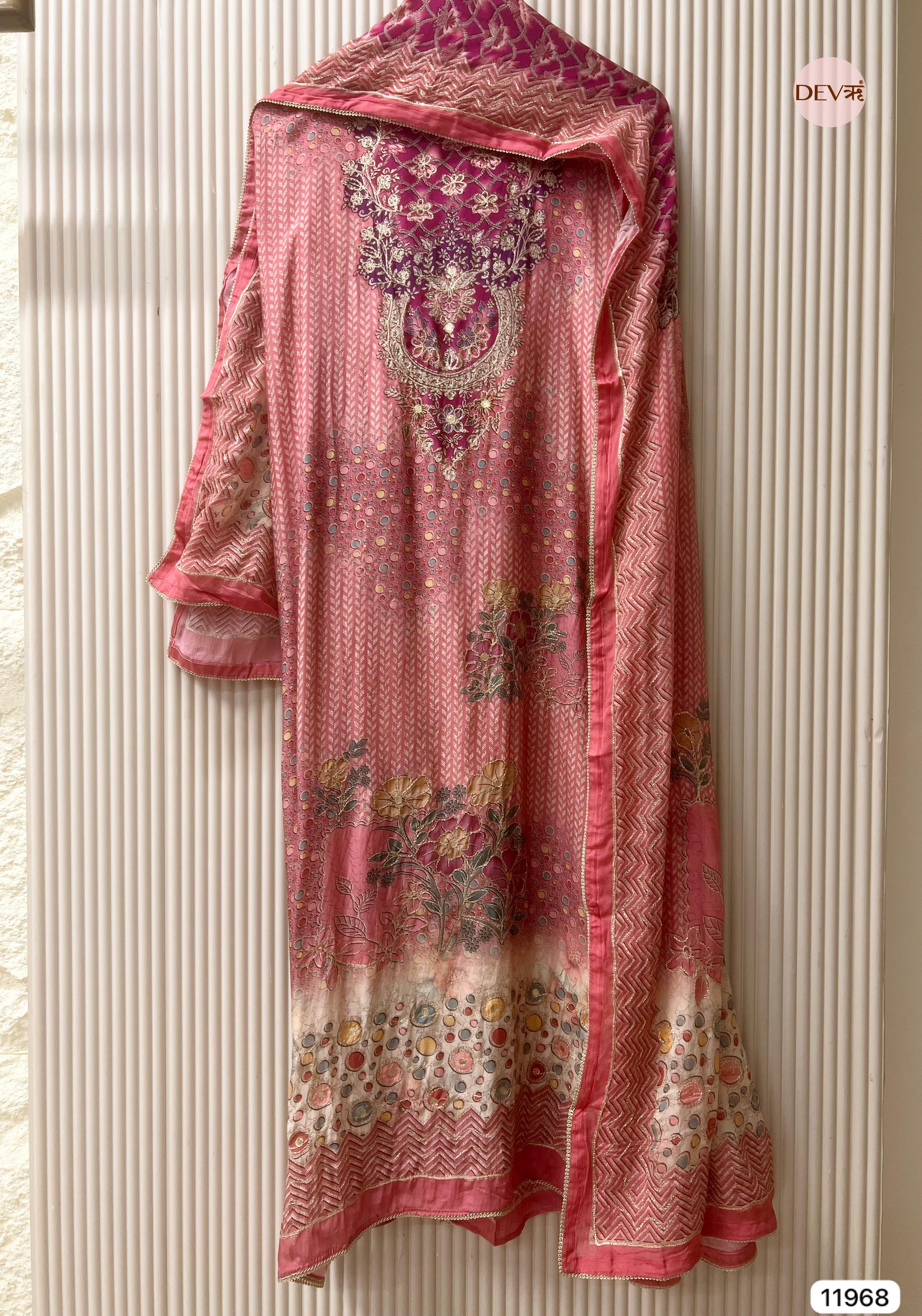 {11968} Pink Muslin Unstitched Printed -Set Of 3