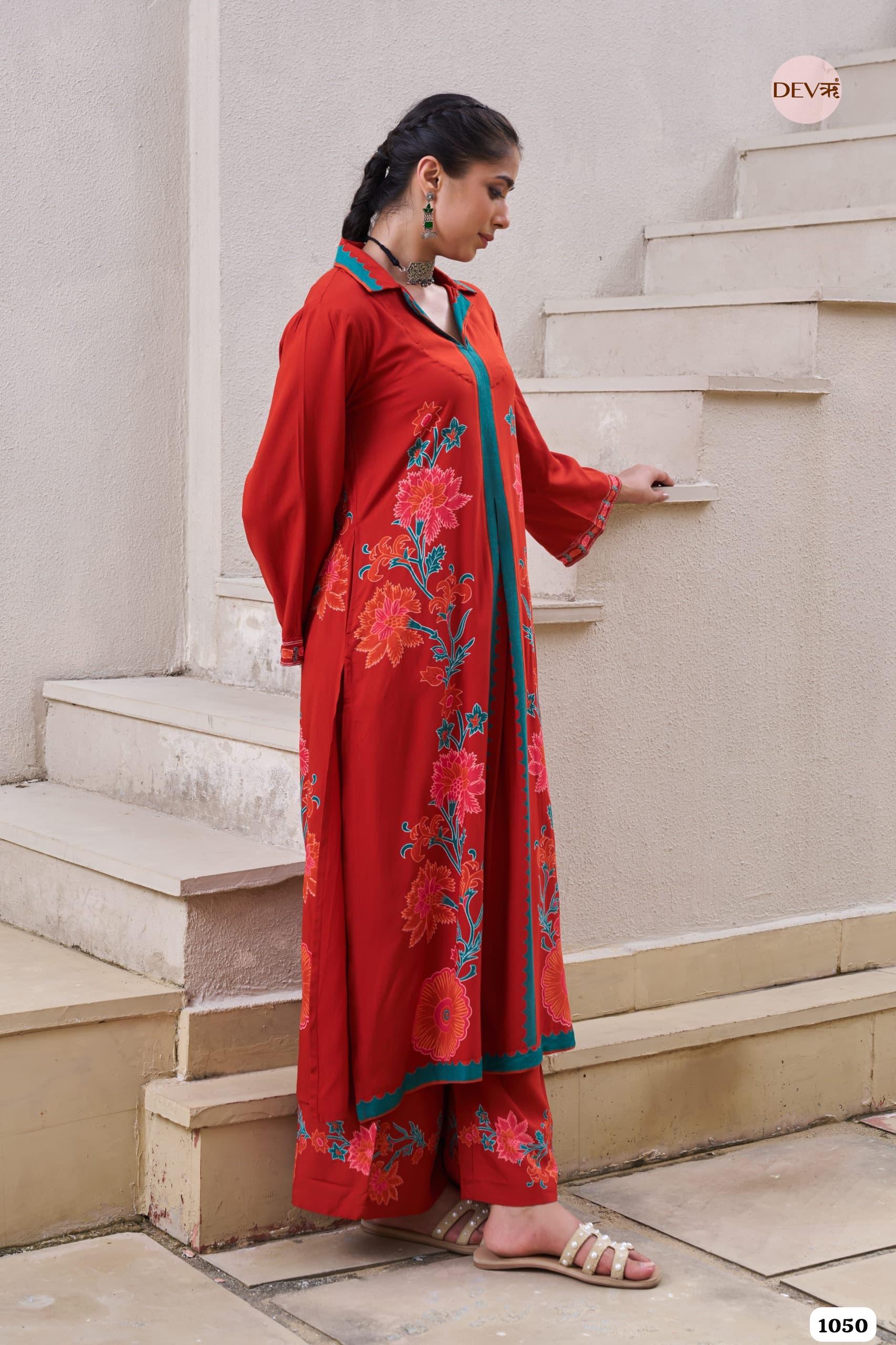 Rust orange Printed Co-ord Set  Of 2 - {1050}