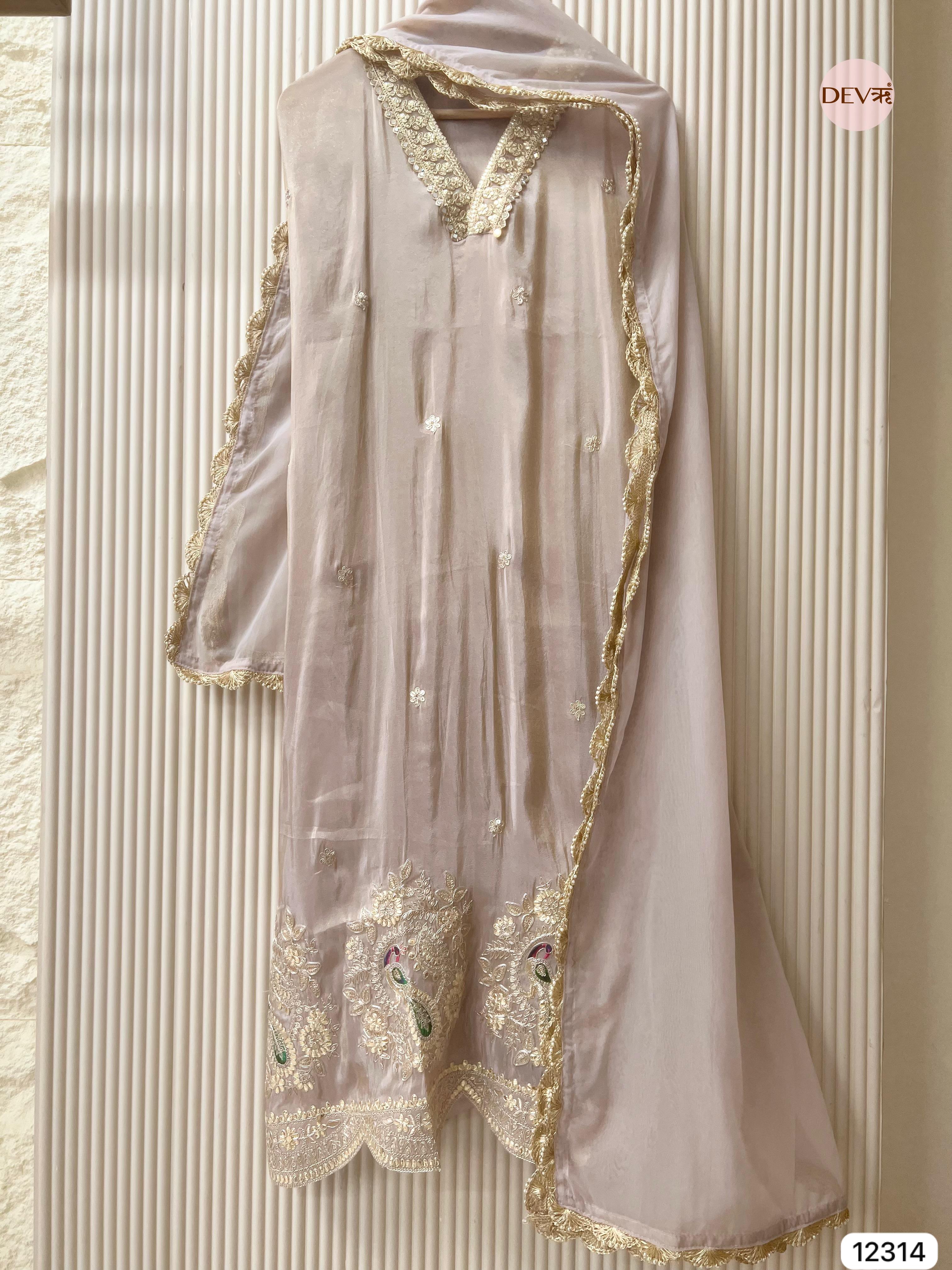 Mauve Grey Shimmer Silk Embroidered Unstitched 3-Piece Suit (Devri – D.No 12314)