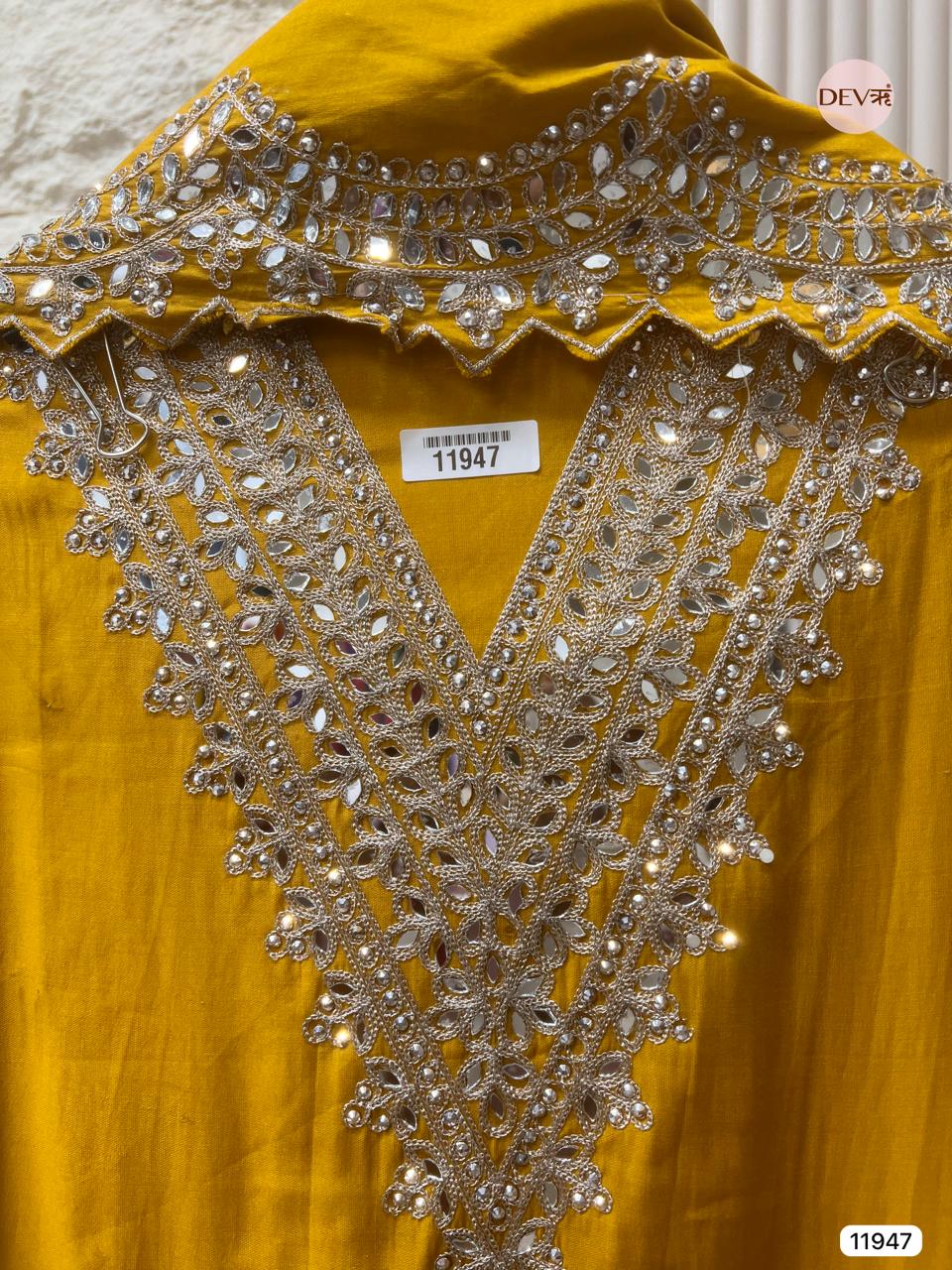 Yellow Modal Silk Unstitched Hand Embroidered -Set Of 3 - {11947}