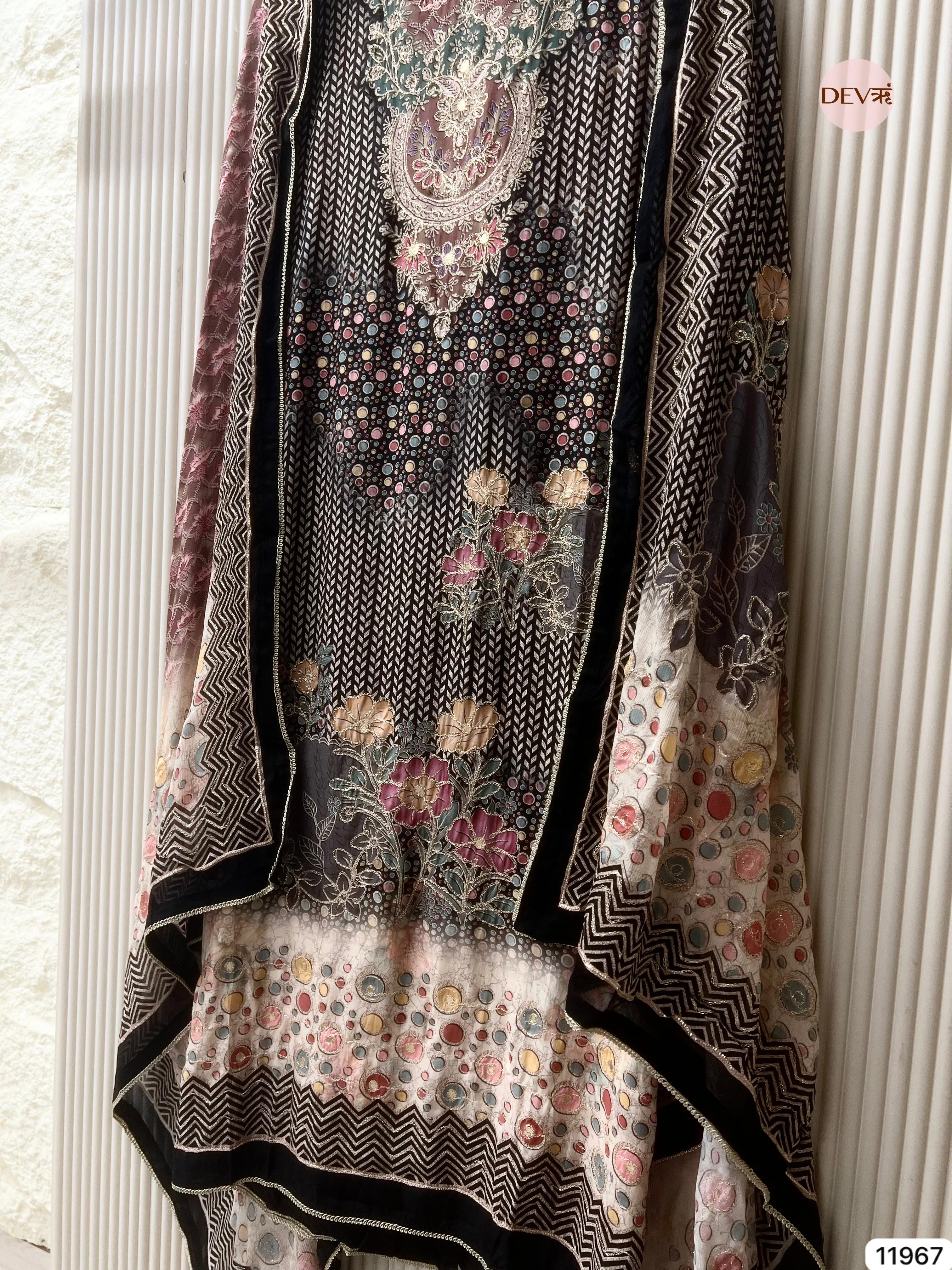 {11967} Black Pure Muslin Unstitched Printed -Set Of 3