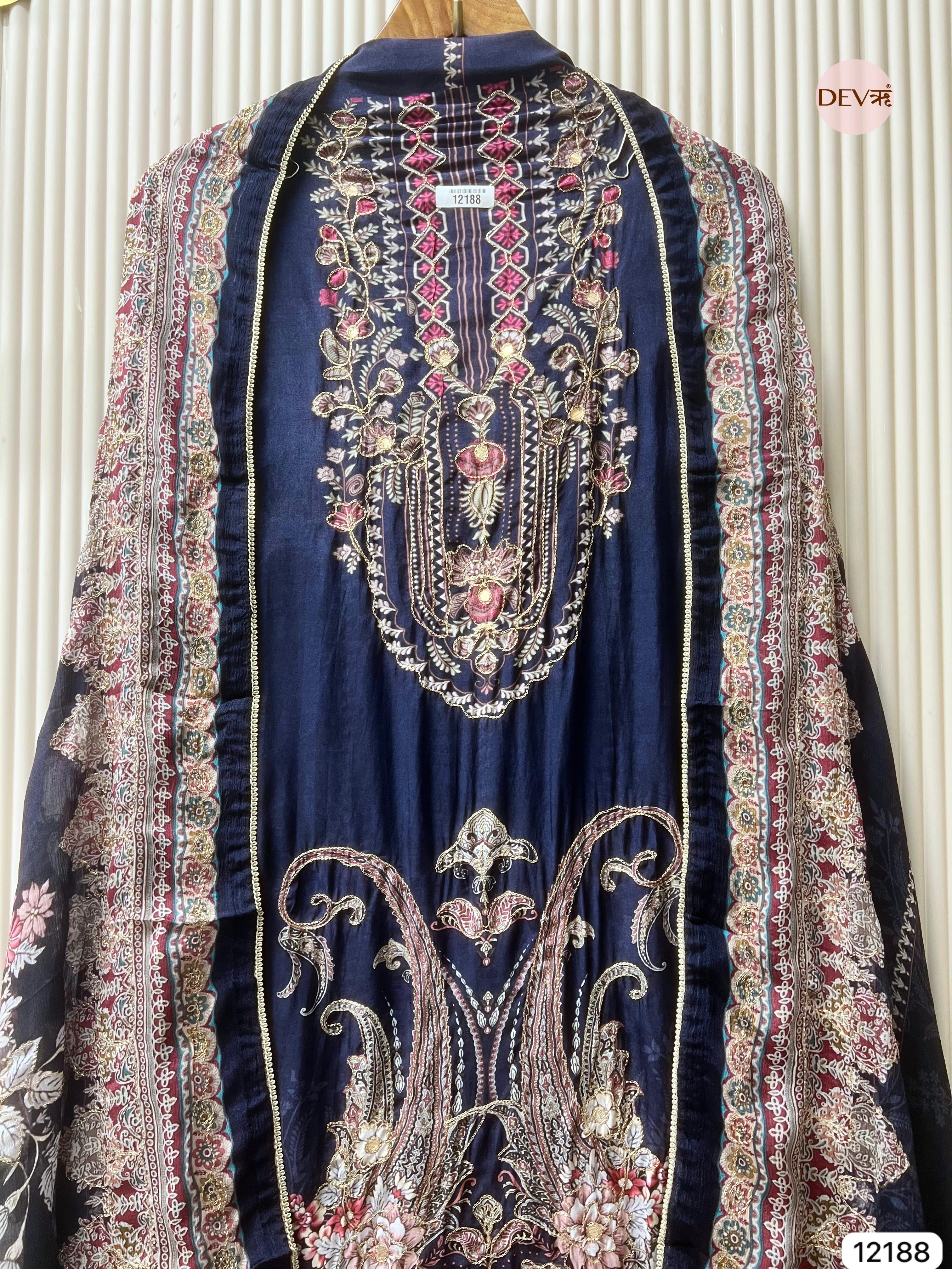 Blue Pure Muslin Unstitched Printed -Set Of 3 - {12188}