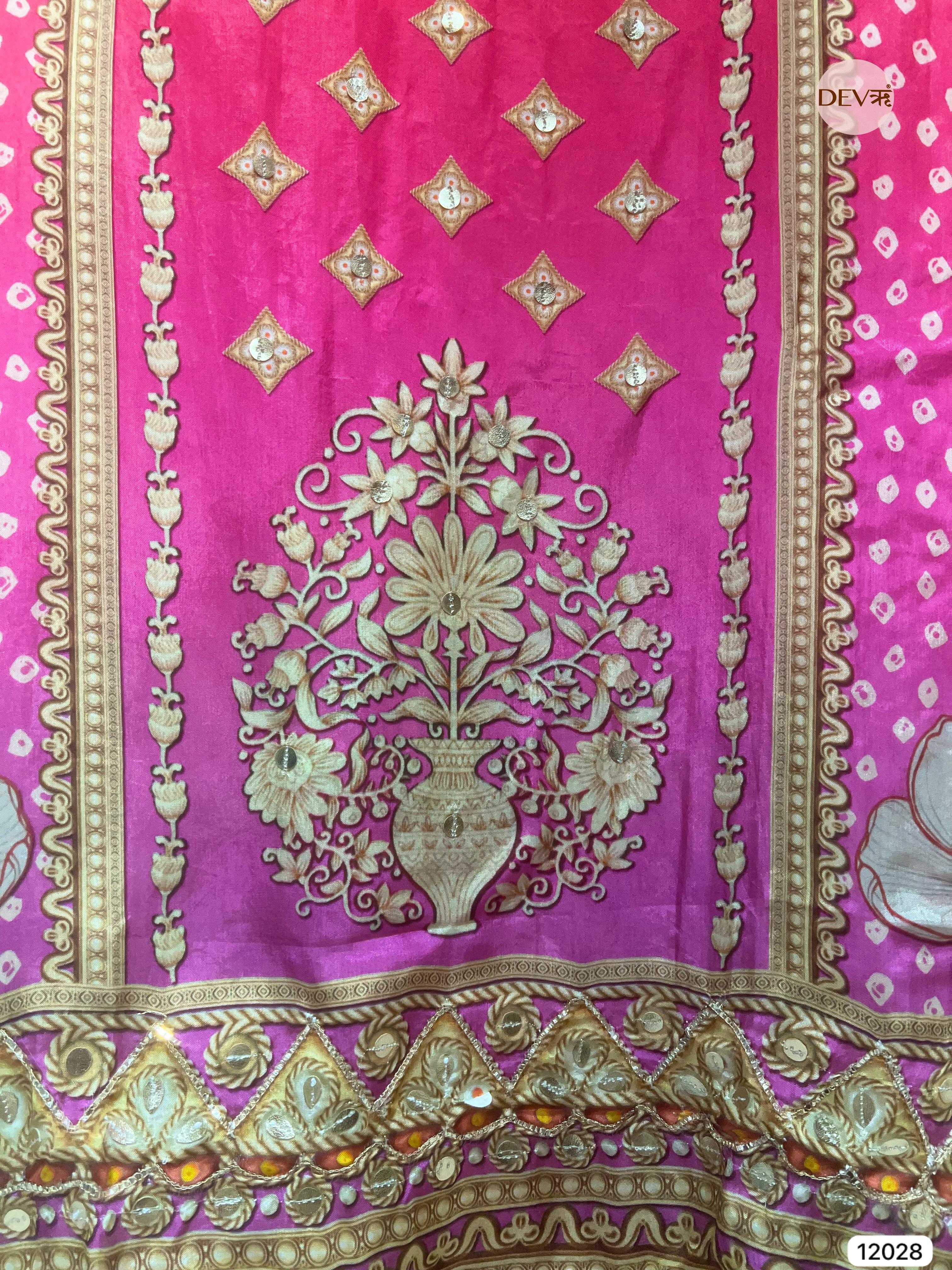 Multi Colour Glass Unstitched Printed Hand Embroidered -Set Of 3 - {12028}