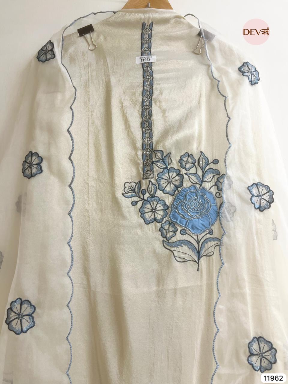 Ivory Tissue Shimmer Embroidered Unstitched 3-Piece Suit (Devri – D.No 11962)